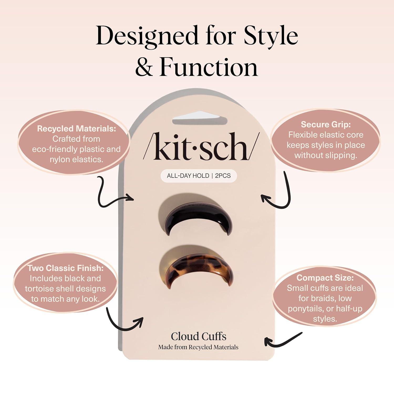 imageKitsch Medium Hair Cuffs for Braids ampamp Ponytails  Sleek Hair Ties No Damage for Women  Recycled Plastic ampamp Nylon Elastics  Stylish ampamp Durable  Black ampamp Tort 2pcsSBlack  Tort