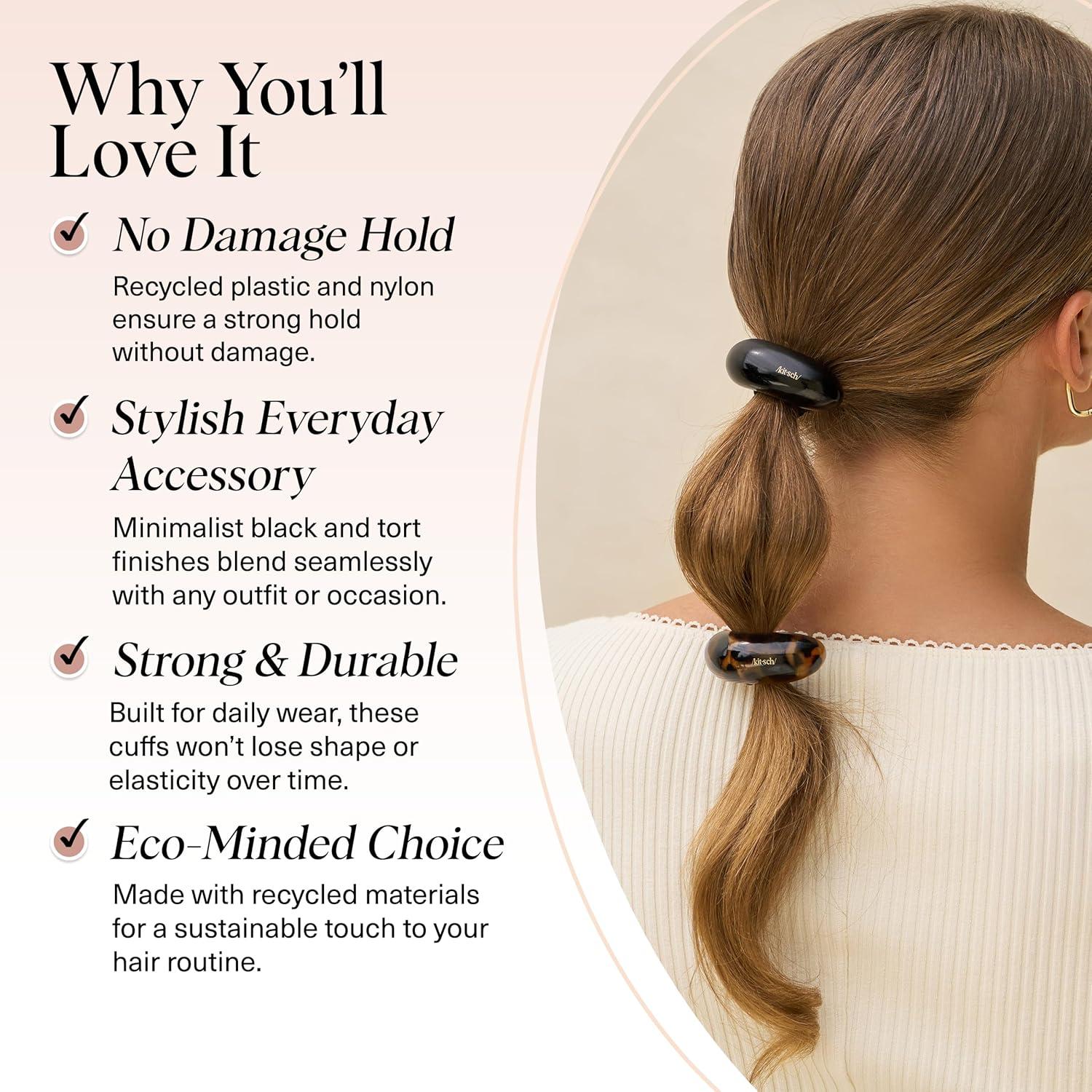 imageKitsch Medium Hair Cuffs for Braids ampamp Ponytails  Sleek Hair Ties No Damage for Women  Recycled Plastic ampamp Nylon Elastics  Stylish ampamp Durable  Black ampamp Tort 2pcsBlack  Tort
