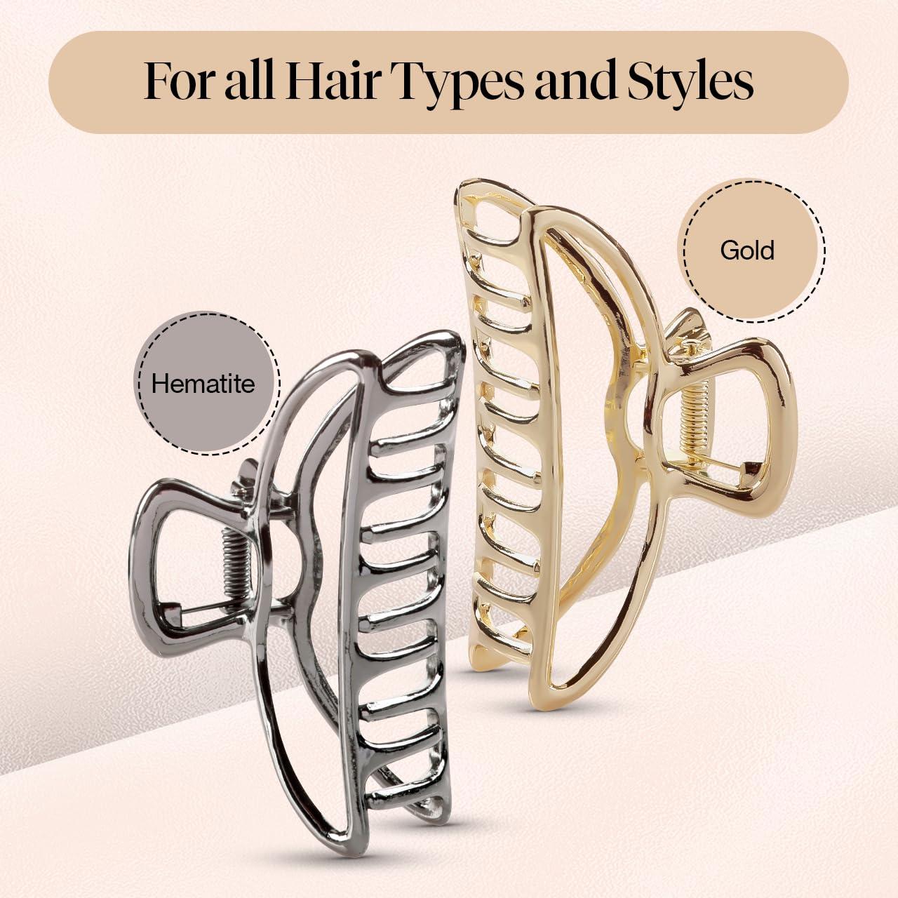 imageKitsch Metal Hair Clips for Women  Durable ampamp Elegant Metal Claw Clips Perfect for Everyday Use ampamp Special Occasions  Ideal Gifts for Women  Gold 1 PcGold  Hematite 2 Pieces