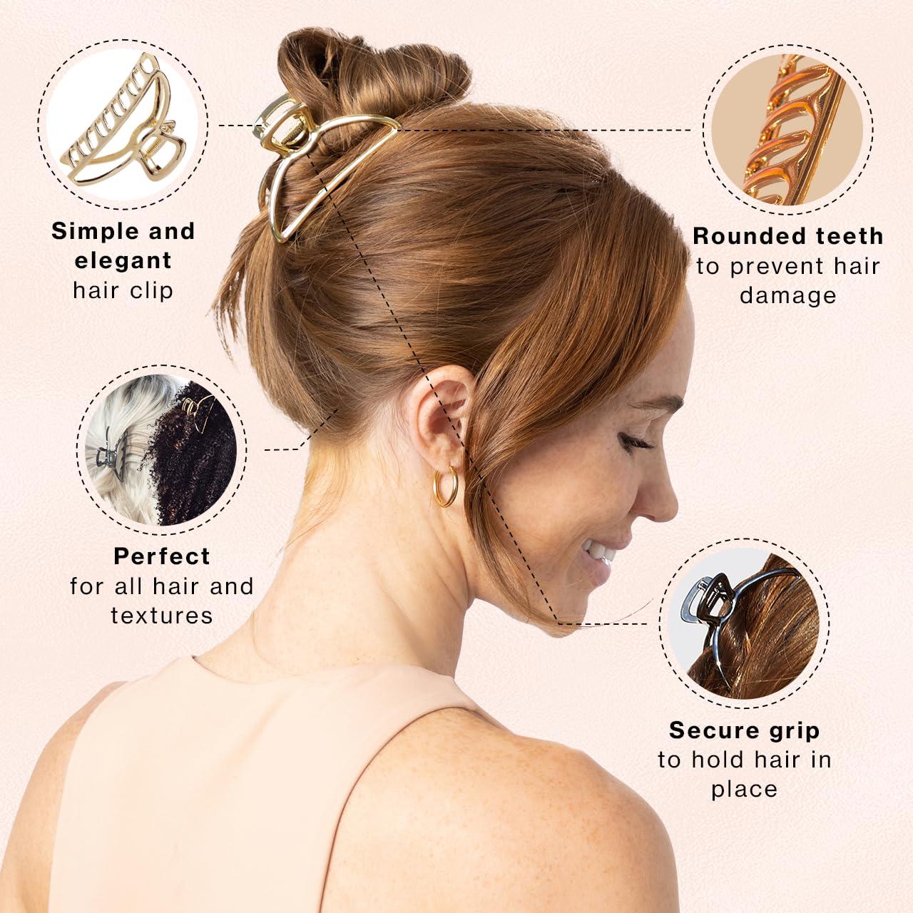 imageKitsch Metal Hair Clips for Women  Durable ampamp Elegant Metal Claw Clips Perfect for Everyday Use ampamp Special Occasions  Ideal Gifts for Women  Gold 1 PcGold  Hematite 2 Pieces