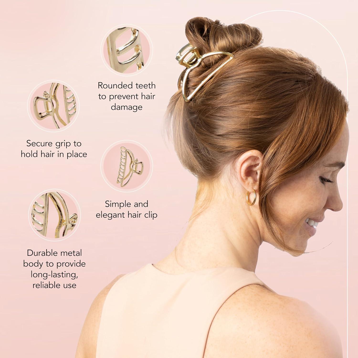imageKitsch Metal Hair Clips for Women  Durable ampamp Elegant Metal Claw Clips Perfect for Everyday Use ampamp Special Occasions  Ideal Gifts for Women  Gold 1 PcGold