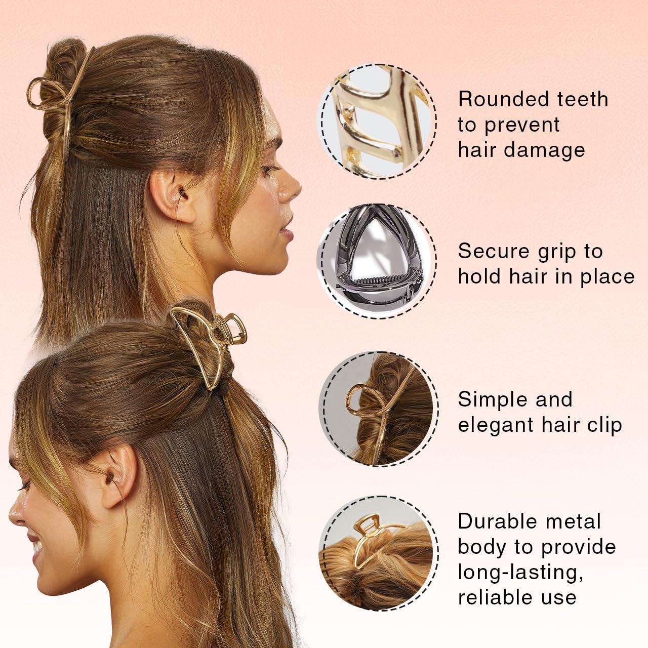 imageKitsch Metal Hair Clips for Women  Durable ampamp Elegant Metal Claw Clips Perfect for Everyday Use ampamp Special Occasions  Ideal Gifts for Women  Gold 1 PcGold  Hematite 4 Pieces  Assorted