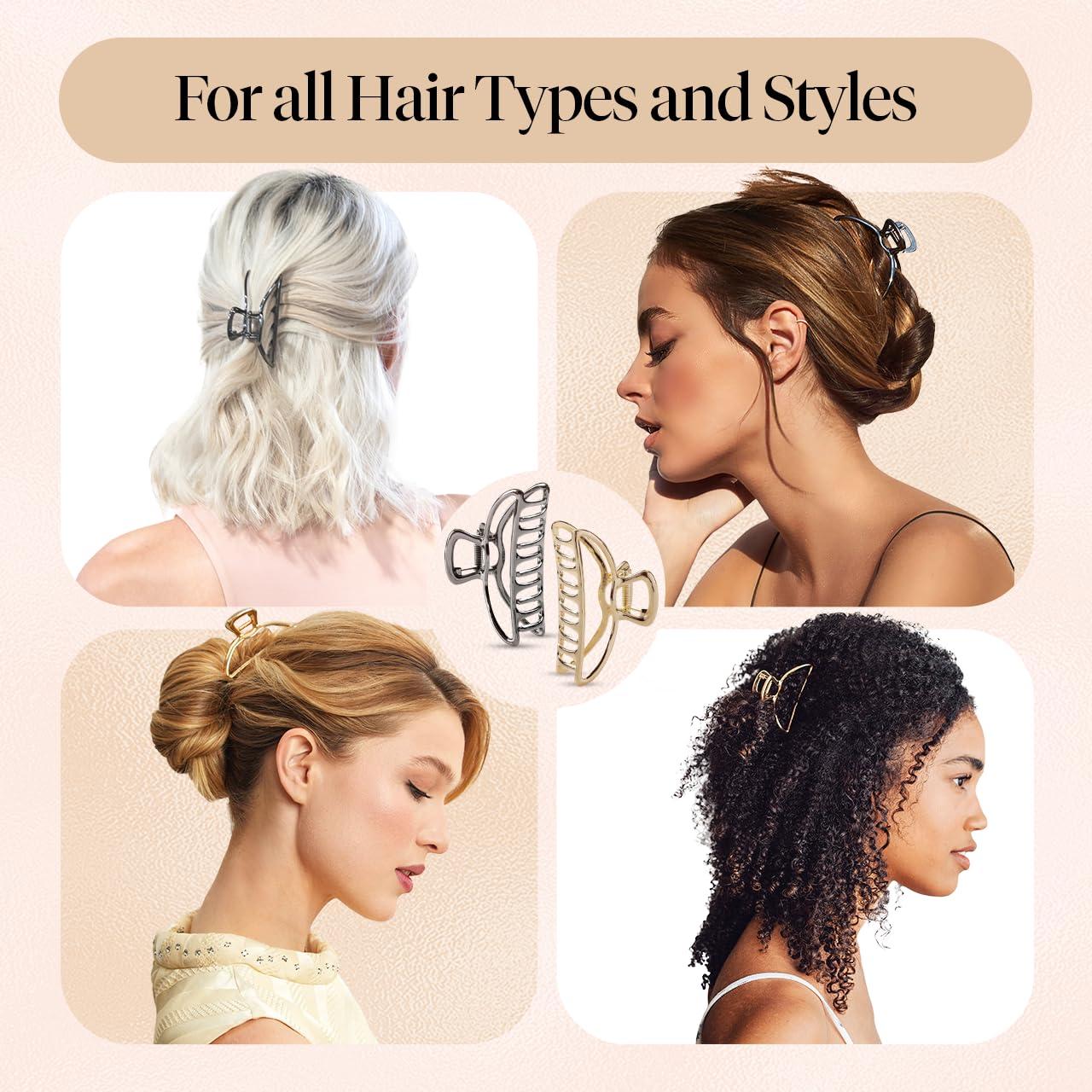 imageKitsch Metal Hair Clips for Women  Durable ampamp Elegant Metal Claw Clips Perfect for Everyday Use ampamp Special Occasions  Ideal Gifts for Women  Gold 1 PcGold  Hematite 2 Pieces
