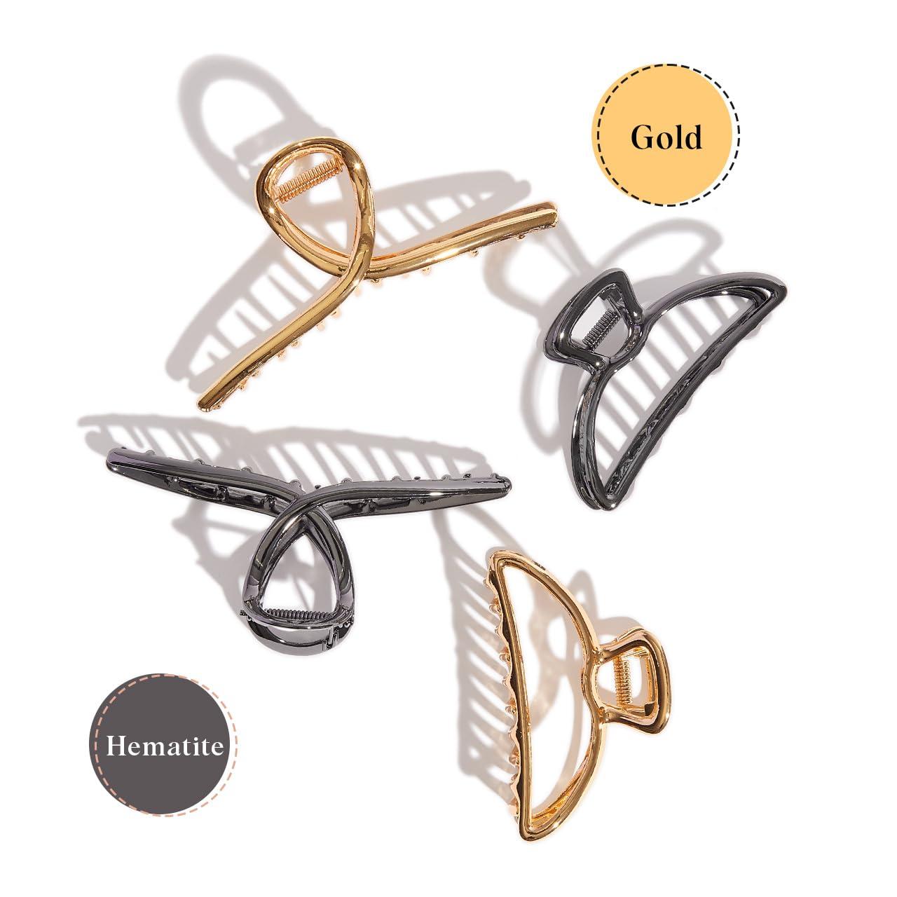 imageKitsch Metal Hair Clips for Women  Durable ampamp Elegant Metal Claw Clips Perfect for Everyday Use ampamp Special Occasions  Ideal Gifts for Women  Gold 1 PcGold  Hematite 4 Pieces  Assorted