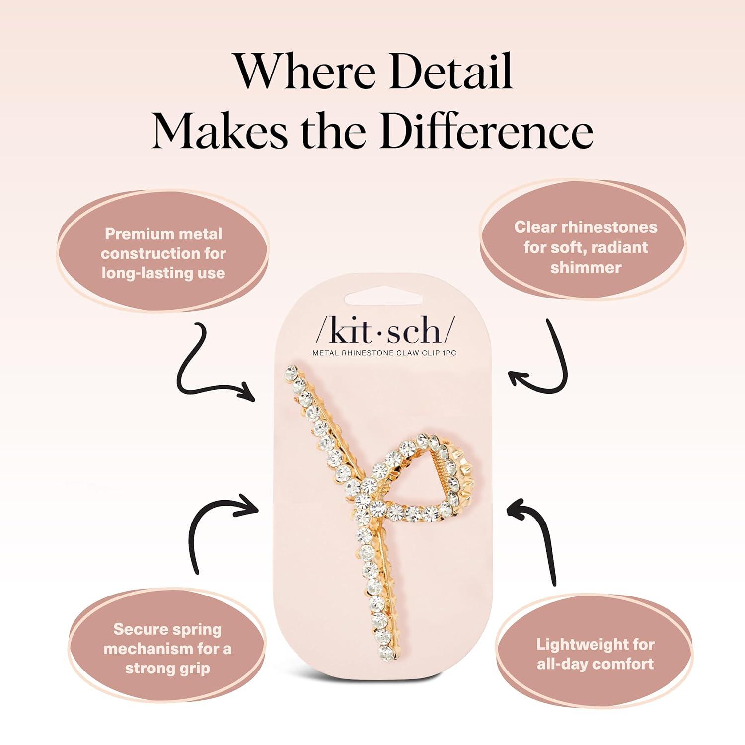 imageKitsch Metal Hair Clips for Women  Durable ampamp Elegant Rope Design Metal Claw Clips Perfect for Everyday Use ampamp Special Occasions  Gold  Ideal Gifts for Women 1 PcGold Rhinestone