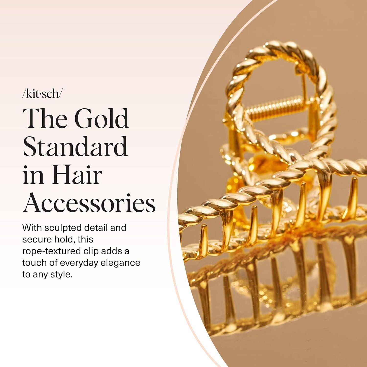 imageKitsch Metal Hair Clips for Women  Durable ampamp Elegant Rope Design Metal Claw Clips Perfect for Everyday Use ampamp Special Occasions  Gold  Ideal Gifts for Women 1 PcGold Rope