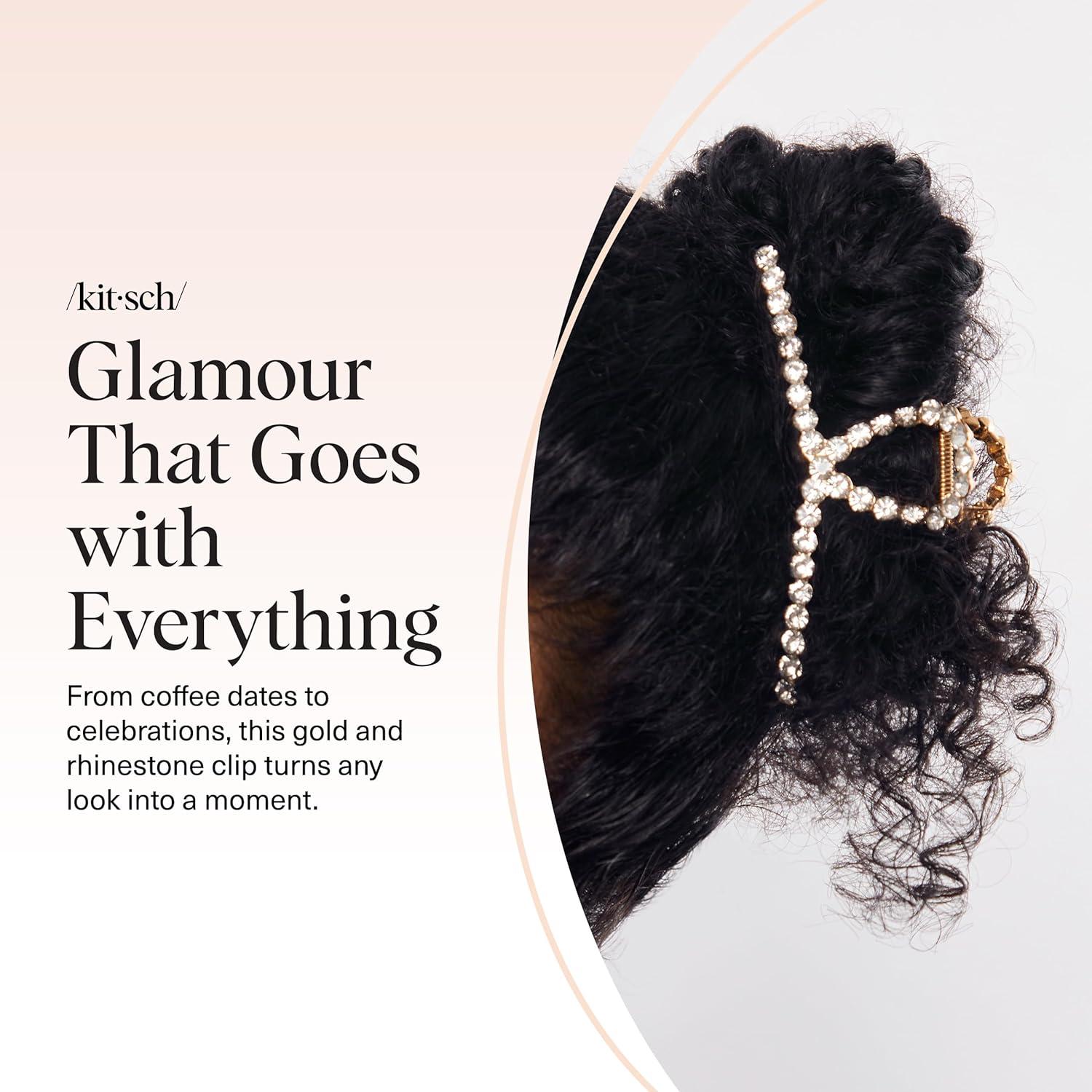 imageKitsch Metal Hair Clips for Women  Durable ampamp Elegant Rope Design Metal Claw Clips Perfect for Everyday Use ampamp Special Occasions  Gold  Ideal Gifts for Women 1 PcGold Rhinestone