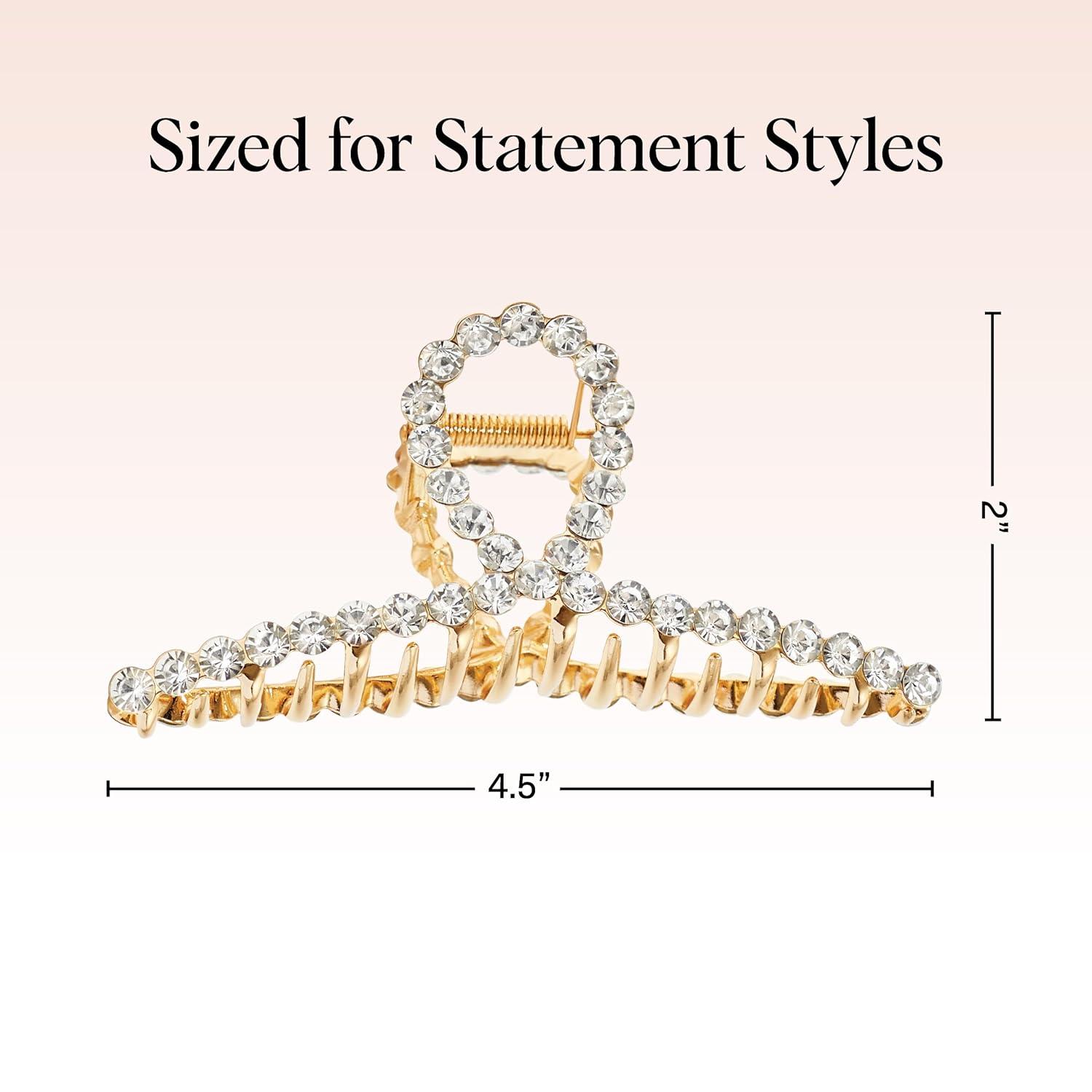 imageKitsch Metal Hair Clips for Women  Durable ampamp Elegant Rope Design Metal Claw Clips Perfect for Everyday Use ampamp Special Occasions  Gold  Ideal Gifts for Women 1 PcGold Rhinestone