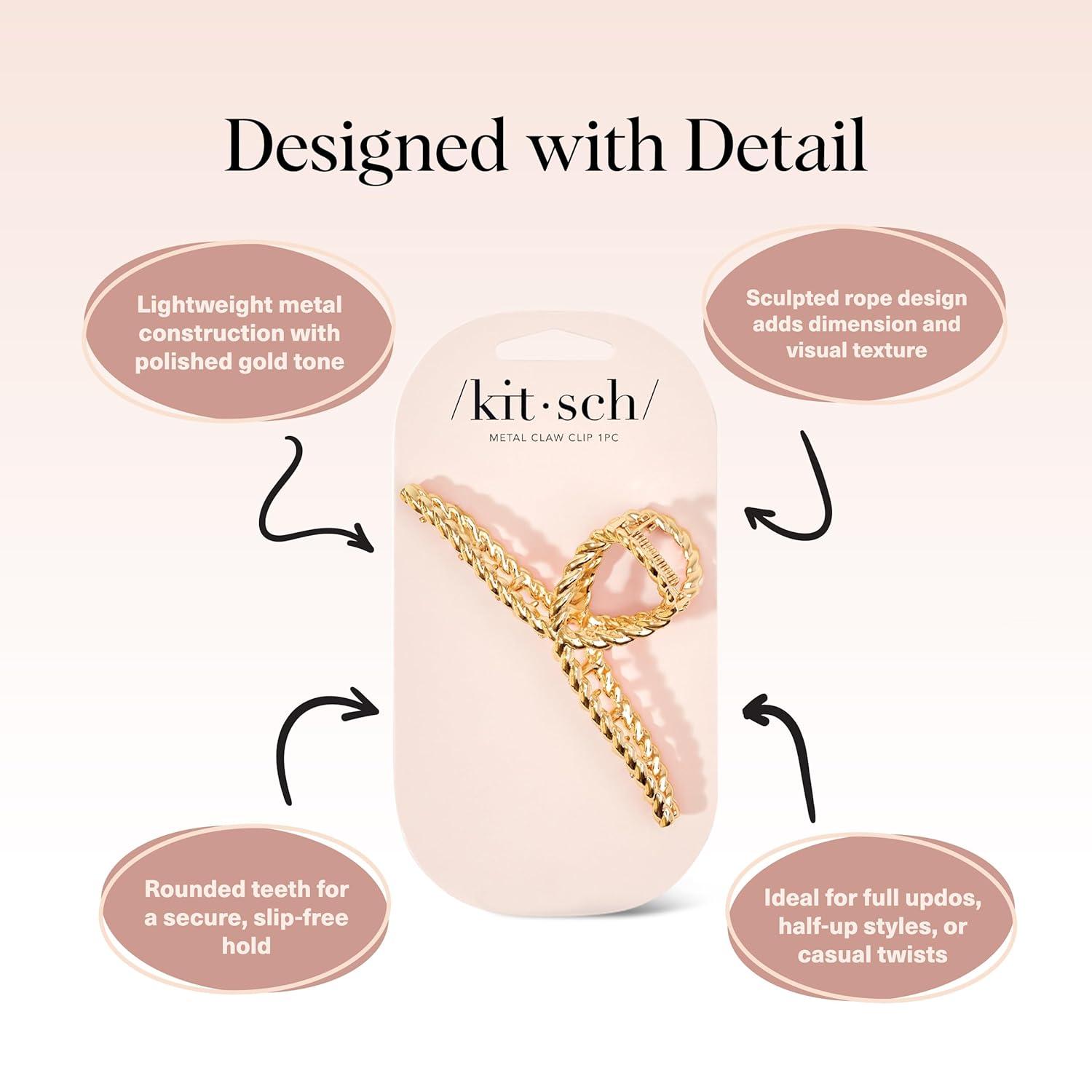imageKitsch Metal Hair Clips for Women  Durable ampamp Elegant Rope Design Metal Claw Clips Perfect for Everyday Use ampamp Special Occasions  Gold  Ideal Gifts for Women 1 PcGold Rope