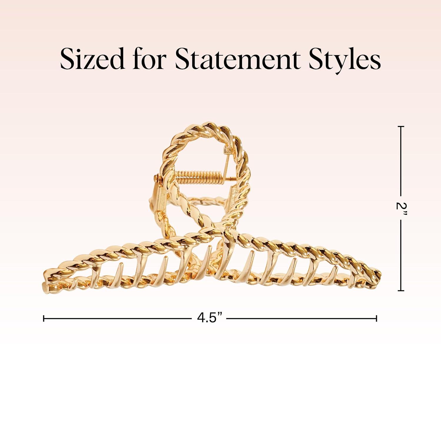 imageKitsch Metal Hair Clips for Women  Durable ampamp Elegant Rope Design Metal Claw Clips Perfect for Everyday Use ampamp Special Occasions  Gold  Ideal Gifts for Women 1 PcGold Rope