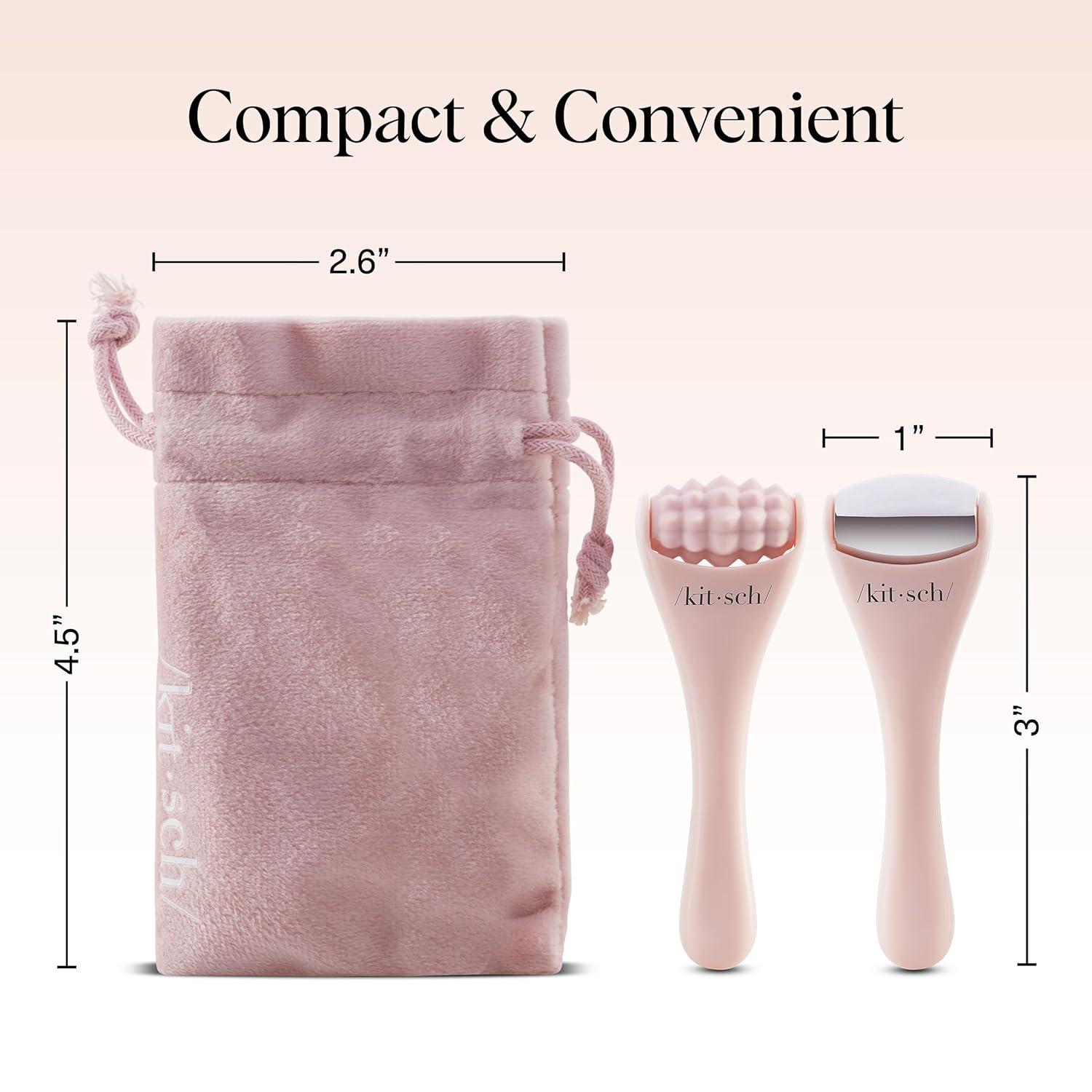 imageKitsch Mini Facial Roller ampamp Ice Face Roller Skin Care Tool Set for Women  Face Massager for Puffy Eyes Cold Therapy Lymphatic Drainage Massager Self Care Gifts for Women ampamp Men  BlushBlush
