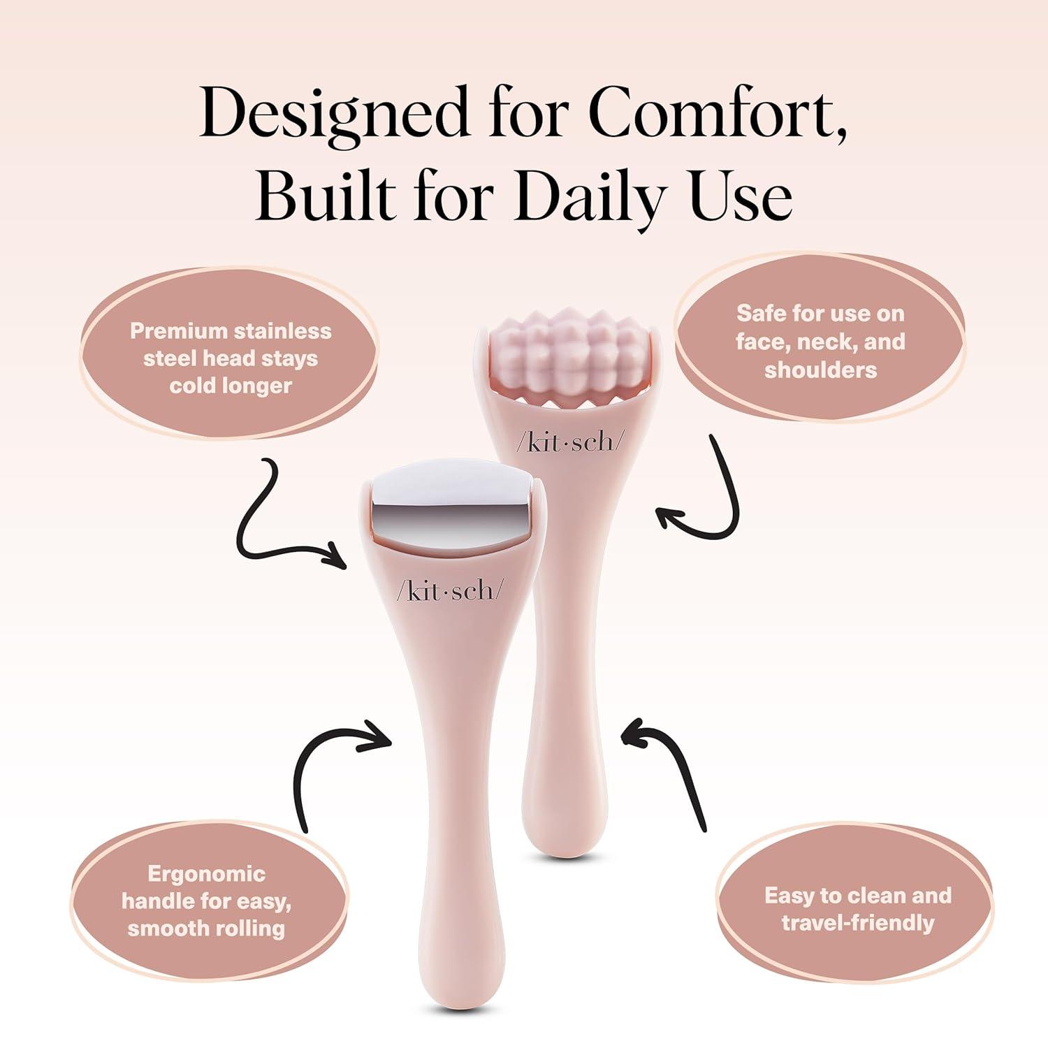 imageKitsch Mini Facial Roller ampamp Ice Face Roller Skin Care Tool Set for Women  Face Massager for Puffy Eyes Cold Therapy Lymphatic Drainage Massager Self Care Gifts for Women ampamp Men  BlushBlush