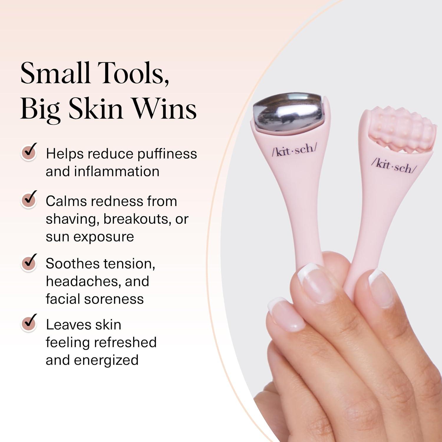 imageKitsch Mini Facial Roller ampamp Ice Face Roller Skin Care Tool Set for Women  Face Massager for Puffy Eyes Cold Therapy Lymphatic Drainage Massager Self Care Gifts for Women ampamp Men  BlushBlush
