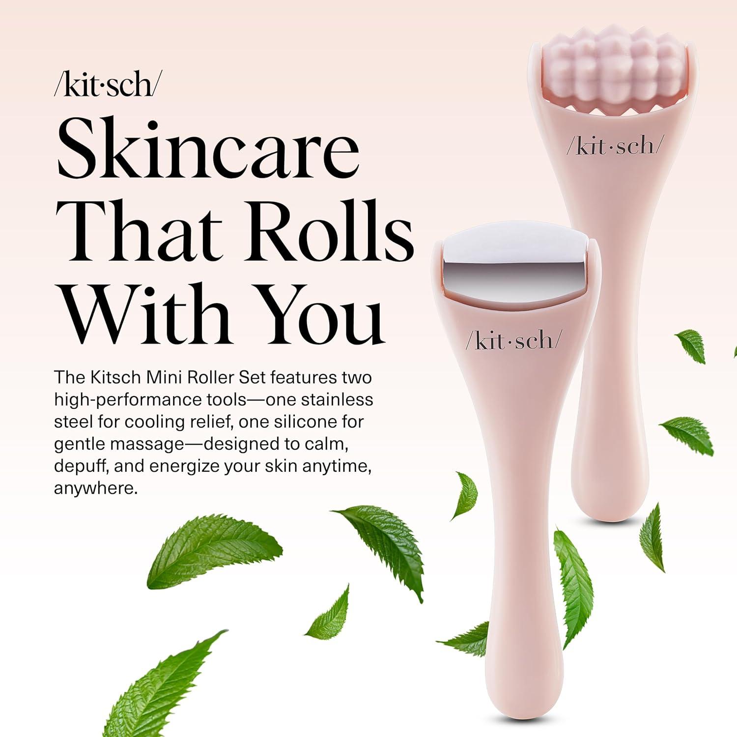 imageKitsch Mini Facial Roller ampamp Ice Face Roller Skin Care Tool Set for Women  Face Massager for Puffy Eyes Cold Therapy Lymphatic Drainage Massager Self Care Gifts for Women ampamp Men  BlushBlush