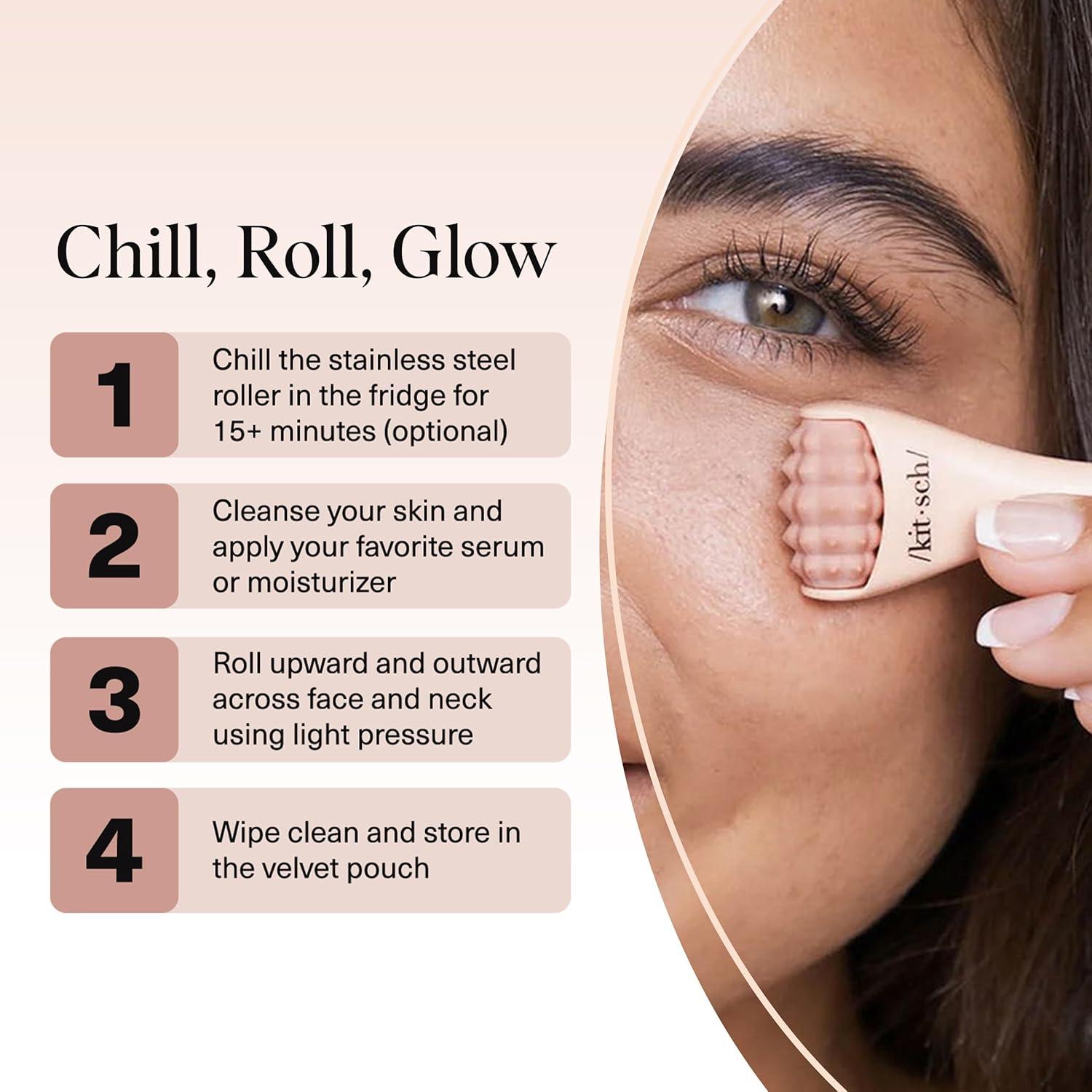 imageKitsch Mini Facial Roller ampamp Ice Face Roller Skin Care Tool Set for Women  Face Massager for Puffy Eyes Cold Therapy Lymphatic Drainage Massager Self Care Gifts for Women ampamp Men  BlushBlush
