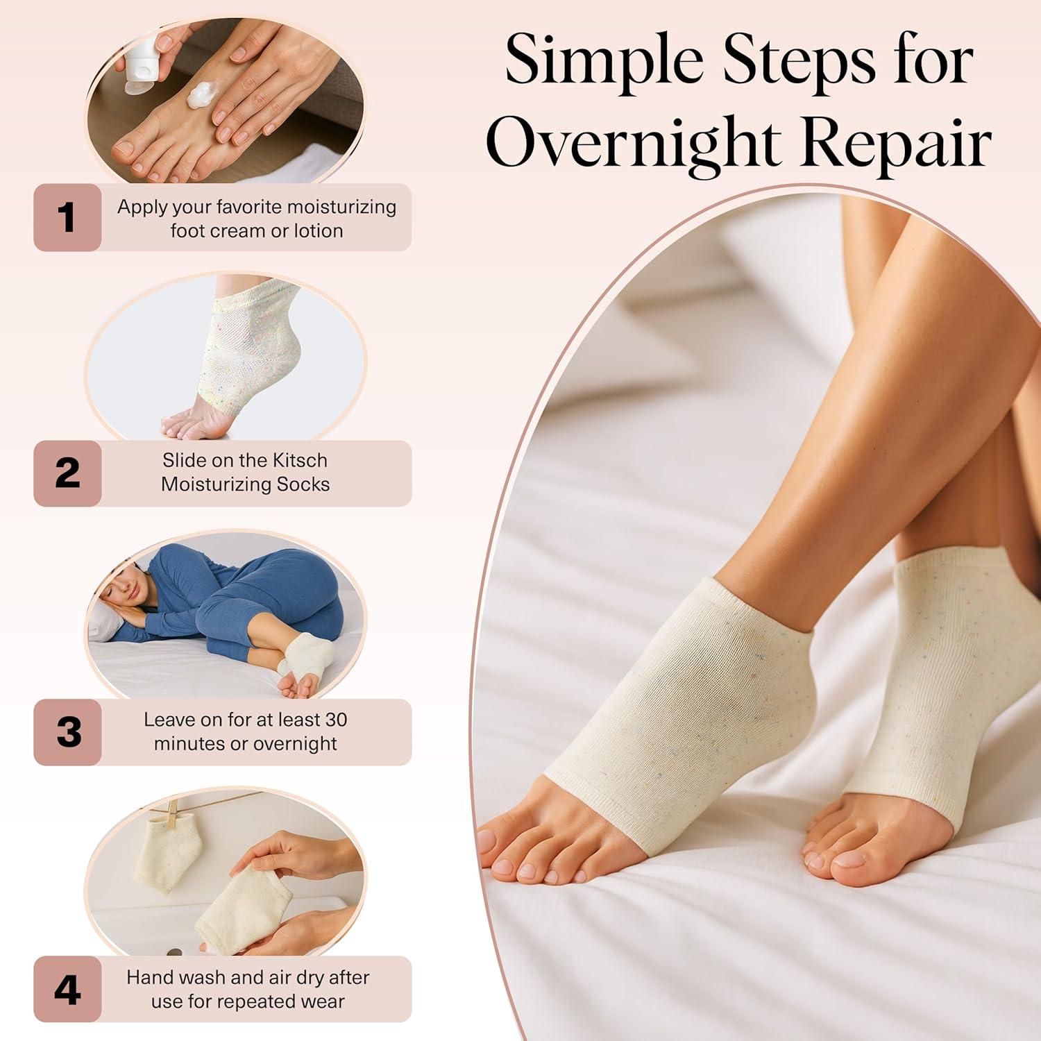 imageKitsch Moisturizing Socks for Cracked Heel Treatment  Reusable Spa Socks for Women ampamp Men with Insulated Gel Lining  Overnight Heel Socks for Dry Cracked Feet Hydrating OpenToe Design  1 PairCream