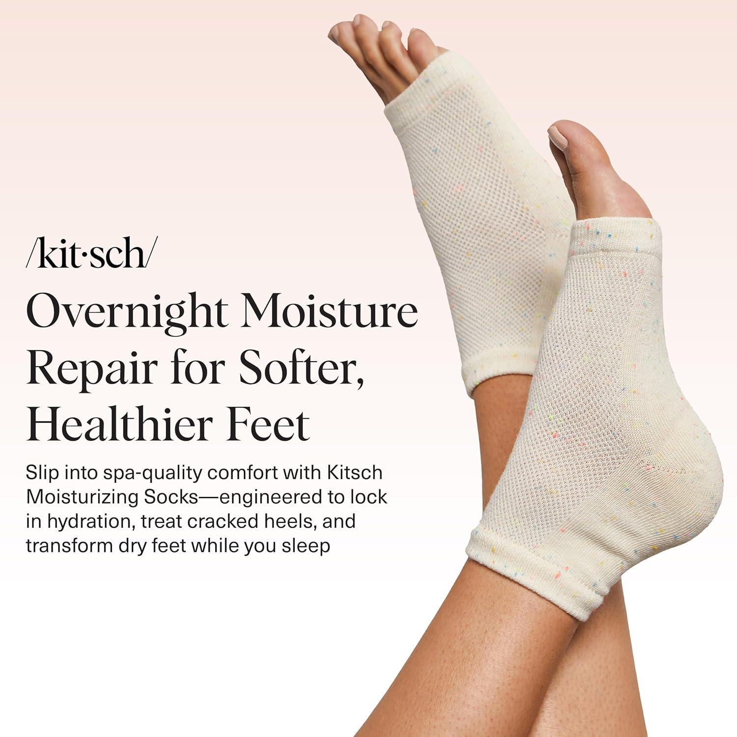 imageKitsch Moisturizing Socks for Cracked Heel Treatment  Reusable Spa Socks for Women ampamp Men with Insulated Gel Lining  Overnight Heel Socks for Dry Cracked Feet Hydrating OpenToe Design  1 PairCream