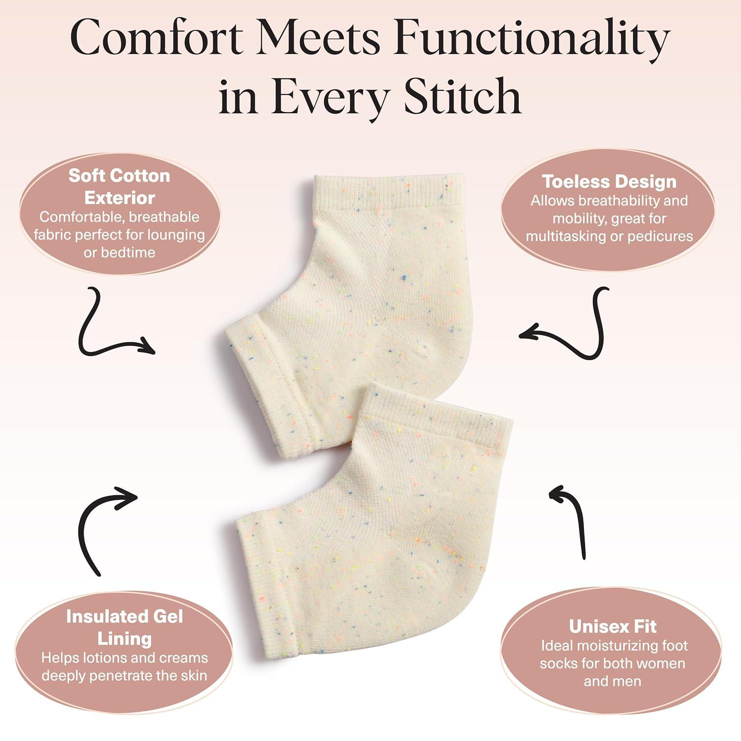 imageKitsch Moisturizing Socks for Cracked Heel Treatment  Reusable Spa Socks for Women ampamp Men with Insulated Gel Lining  Overnight Heel Socks for Dry Cracked Feet Hydrating OpenToe Design  1 PairCream