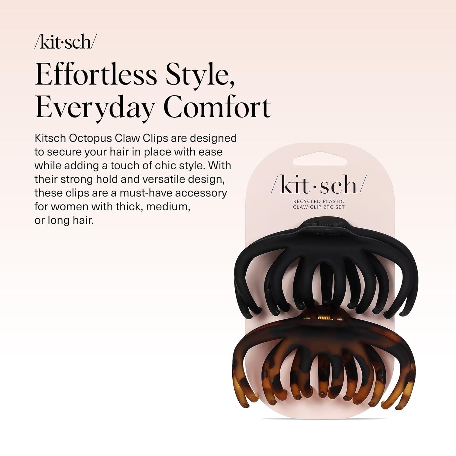 imageKitsch Octopus Claw Clips for Women  Cute ampamp Stylish Hair Clips for Everyday Use Octopus Claw Clip for Thick Hair  Ideal Gifts for Women  Black ampamp Tortoise 2pcs