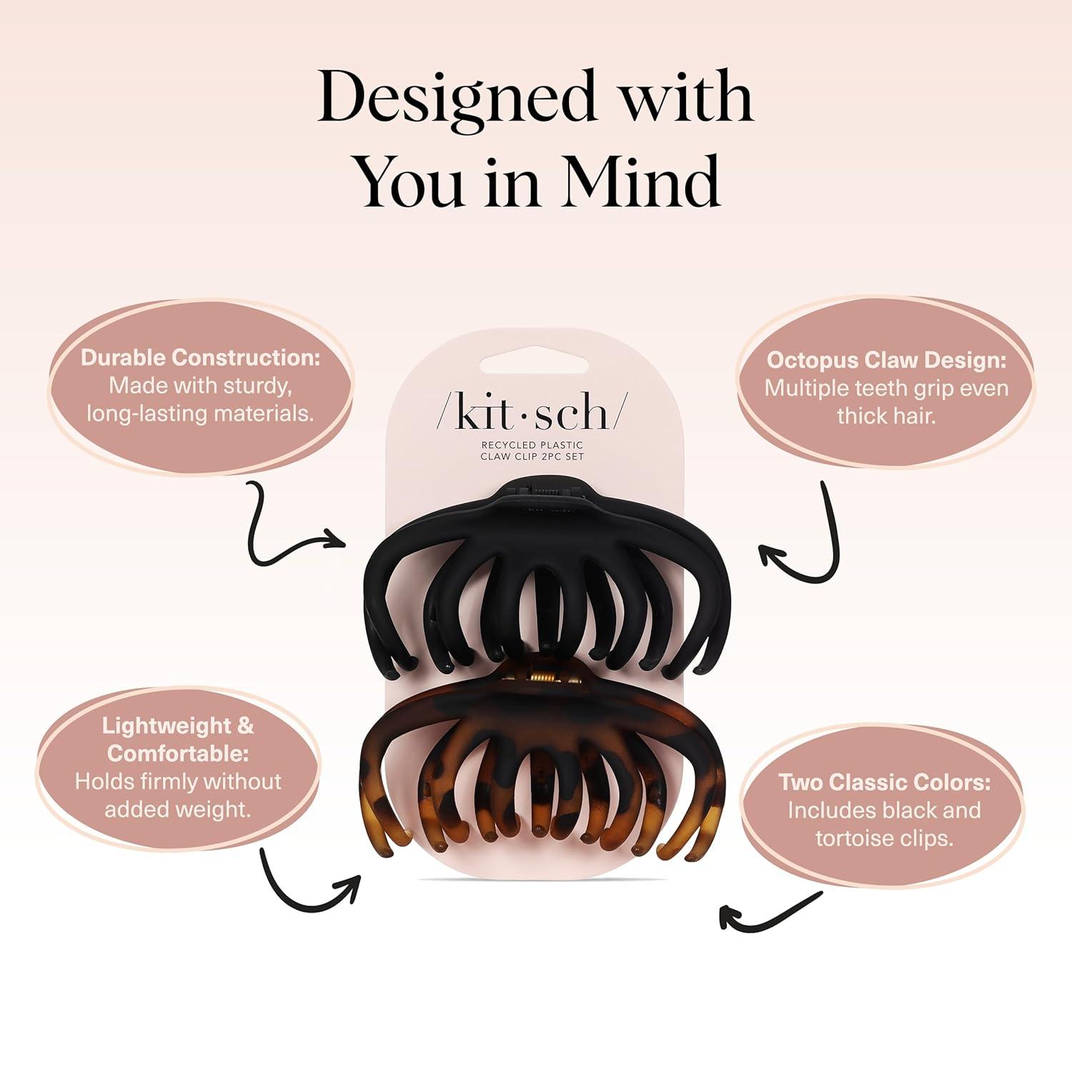 imageKitsch Octopus Claw Clips for Women  Cute ampamp Stylish Hair Clips for Everyday Use Octopus Claw Clip for Thick Hair  Ideal Gifts for Women  Black ampamp Tortoise 2pcs