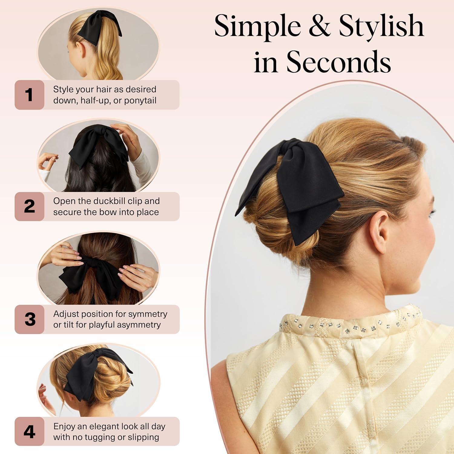 imageKitsch Oversized Hair Bows for Women  Recycled Polyester Material  Stylish and Elegant  Cute Hair Bow Clips  Black 1pcBlack