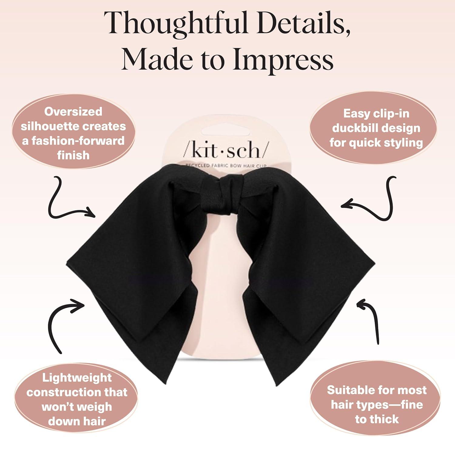 imageKitsch Oversized Hair Bows for Women  Recycled Polyester Material  Stylish and Elegant  Cute Hair Bow Clips  Black 1pcBlack