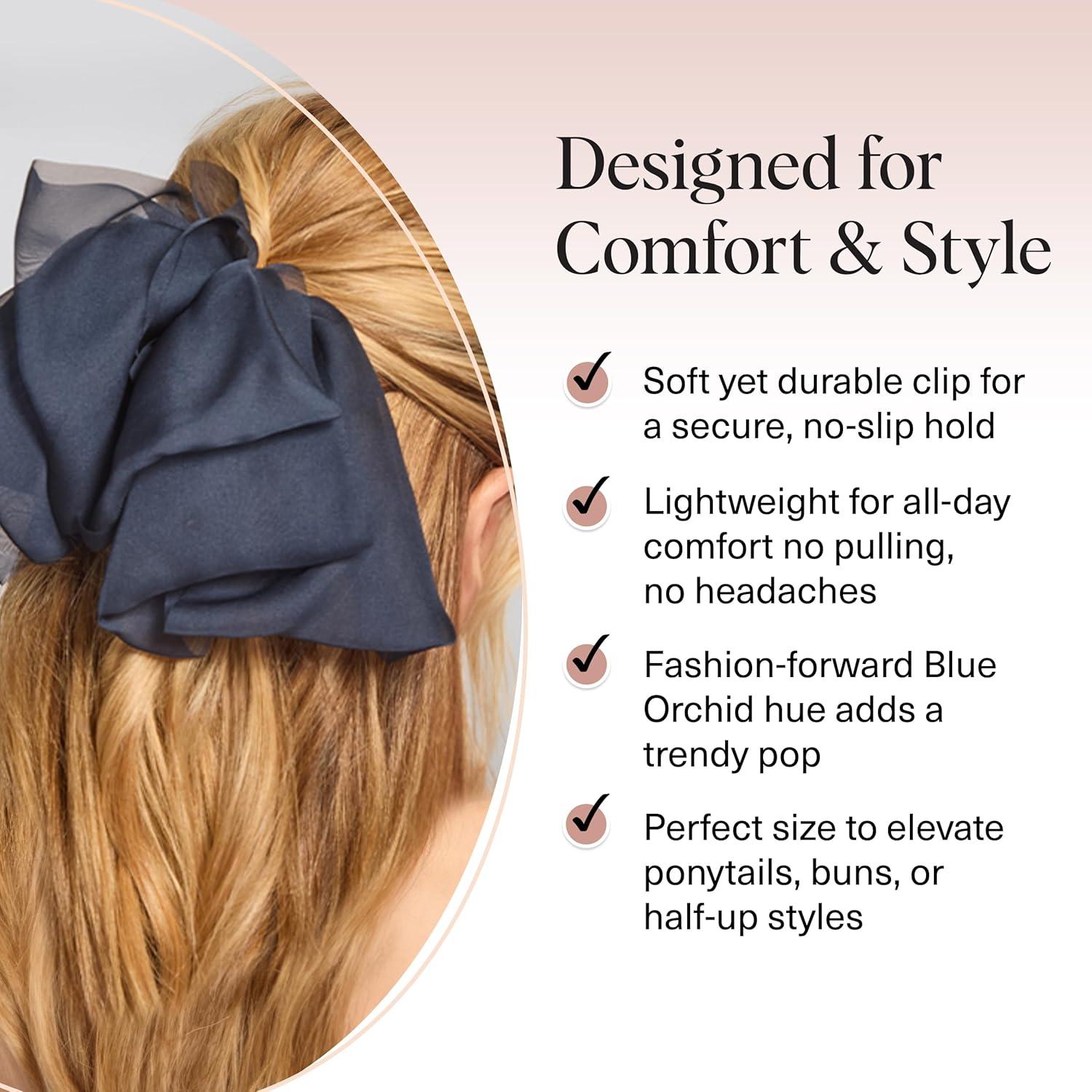 imageKitsch Oversized Hair Bows for Women  Recycled Polyester Material  Stylish and Elegant  Cute Hair Bow Clips  Black 1pcBlue Orchid