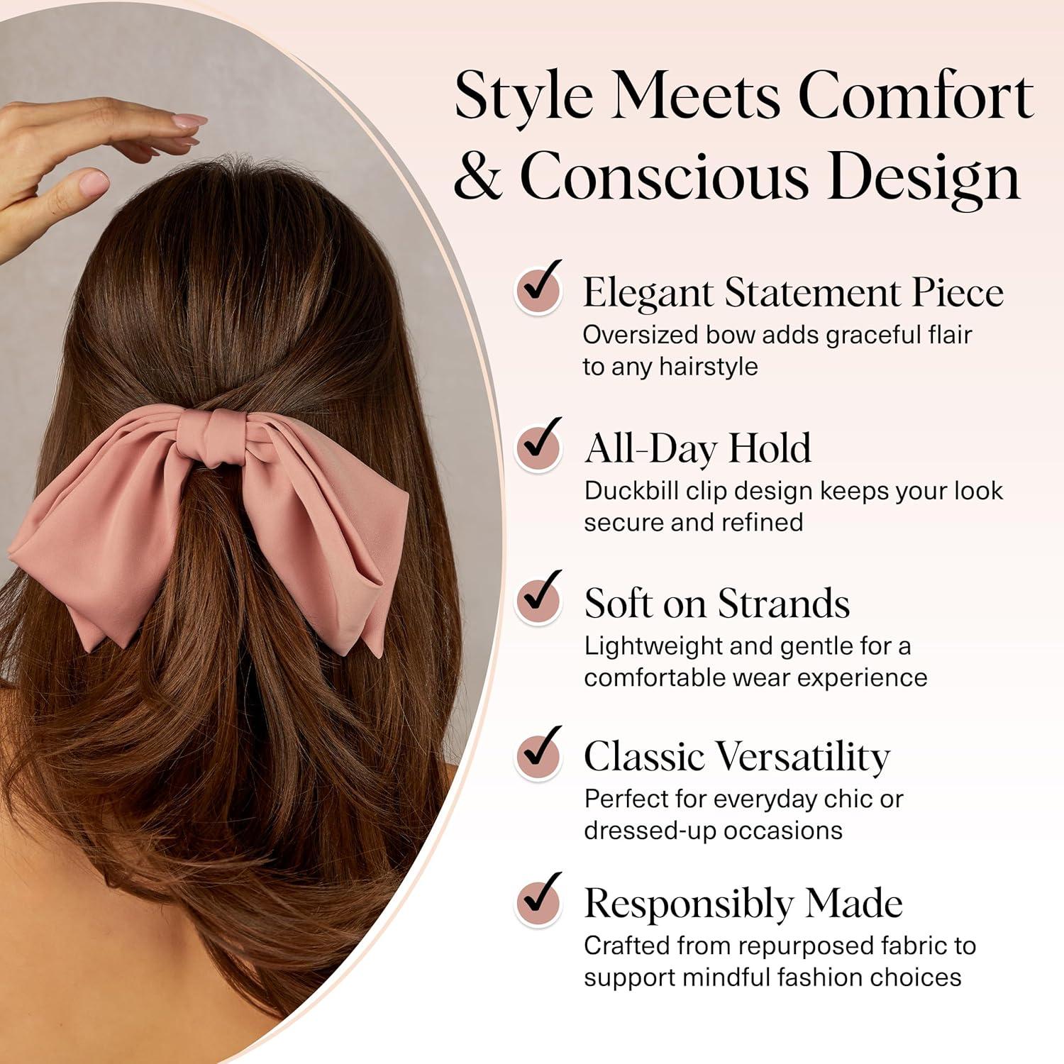 imageKitsch Oversized Hair Bows for Women  Recycled Polyester Material  Stylish and Elegant  Cute Hair Bow Clips  Black 1pcRosewood