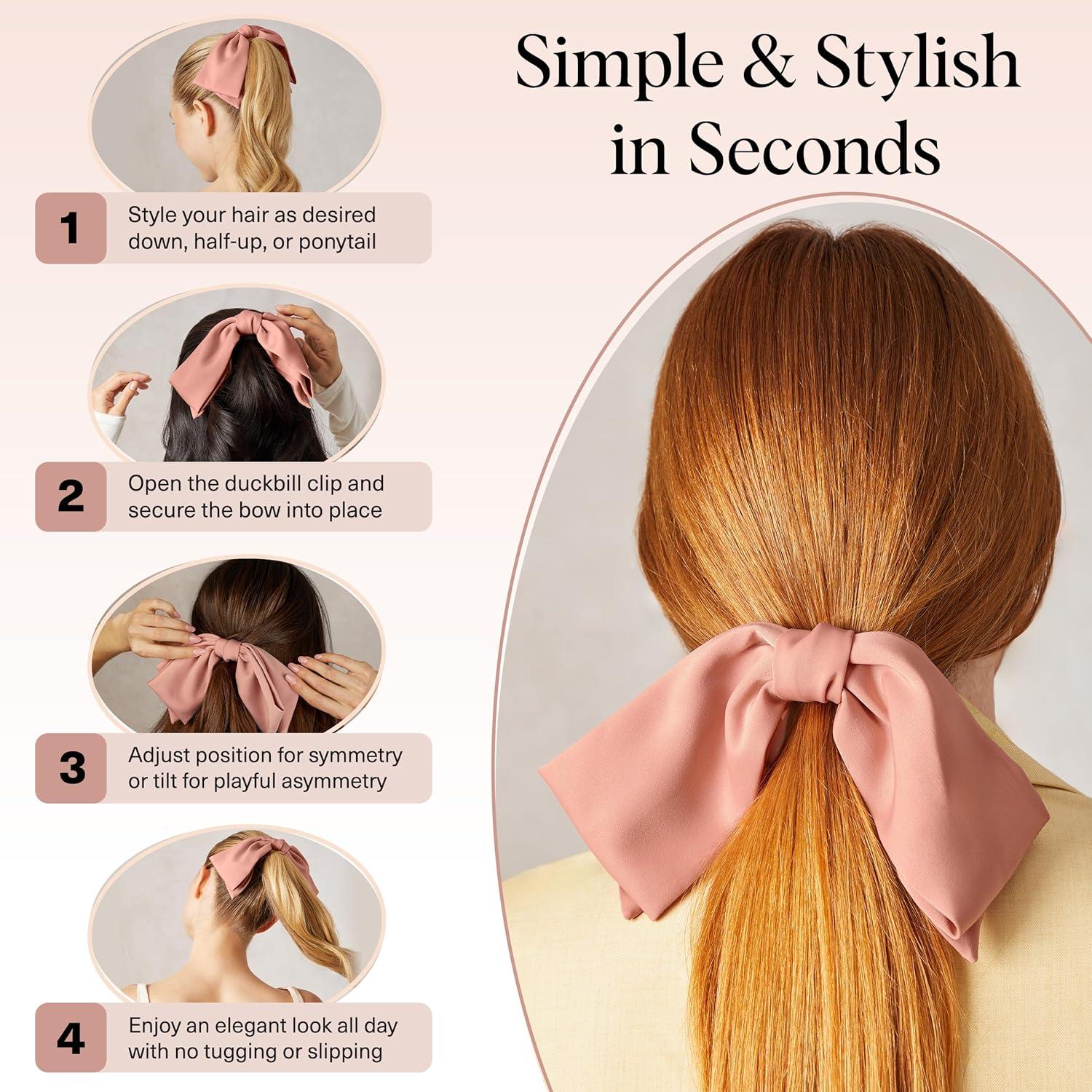 imageKitsch Oversized Hair Bows for Women  Recycled Polyester Material  Stylish and Elegant  Cute Hair Bow Clips  Black 1pcRosewood