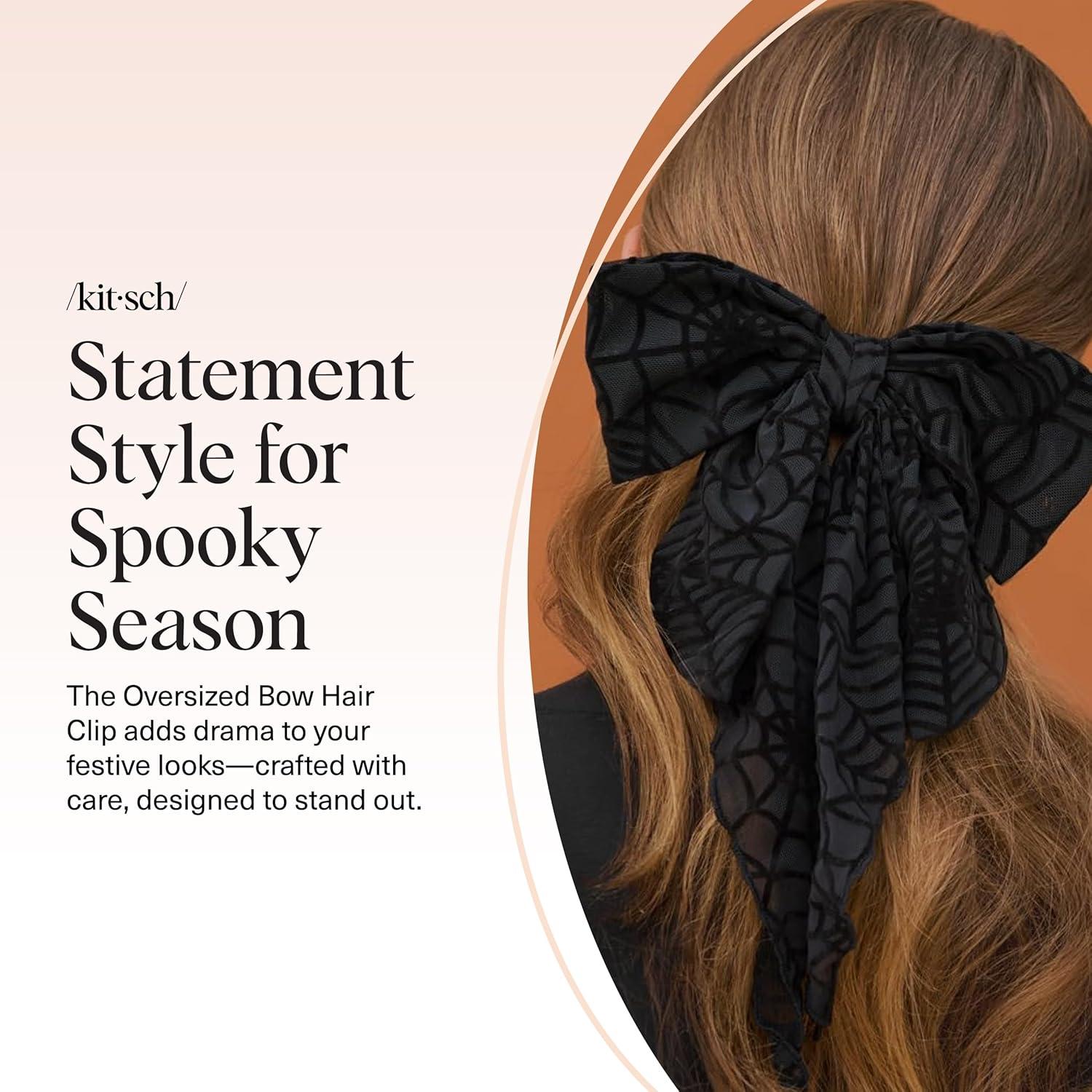 imageKitsch Oversized Hair Bows for Women  Recycled Polyester Material  Stylish and Elegant  Cute Hair Bow Clips  Black 1pcSpiderweb