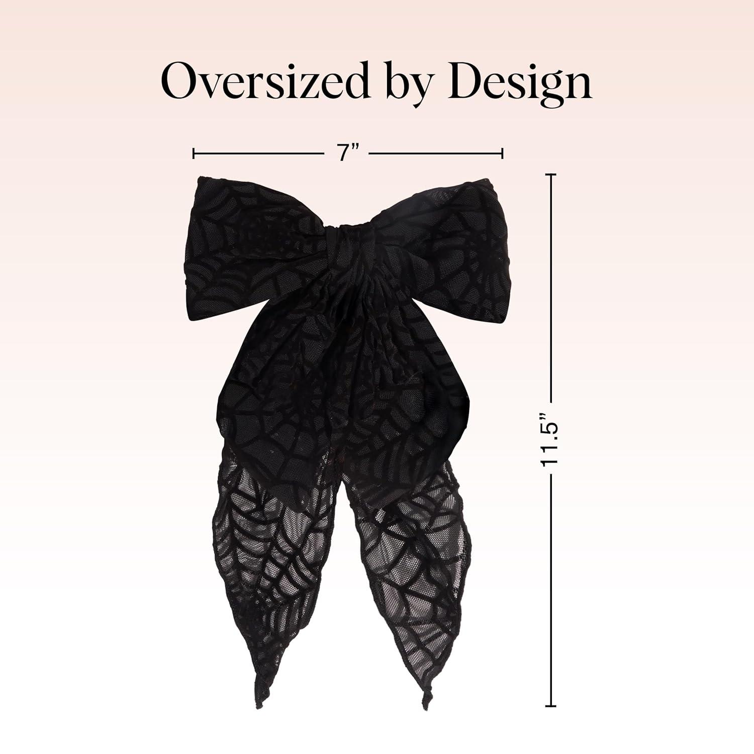 imageKitsch Oversized Hair Bows for Women  Recycled Polyester Material  Stylish and Elegant  Cute Hair Bow Clips  Black 1pcSpiderweb