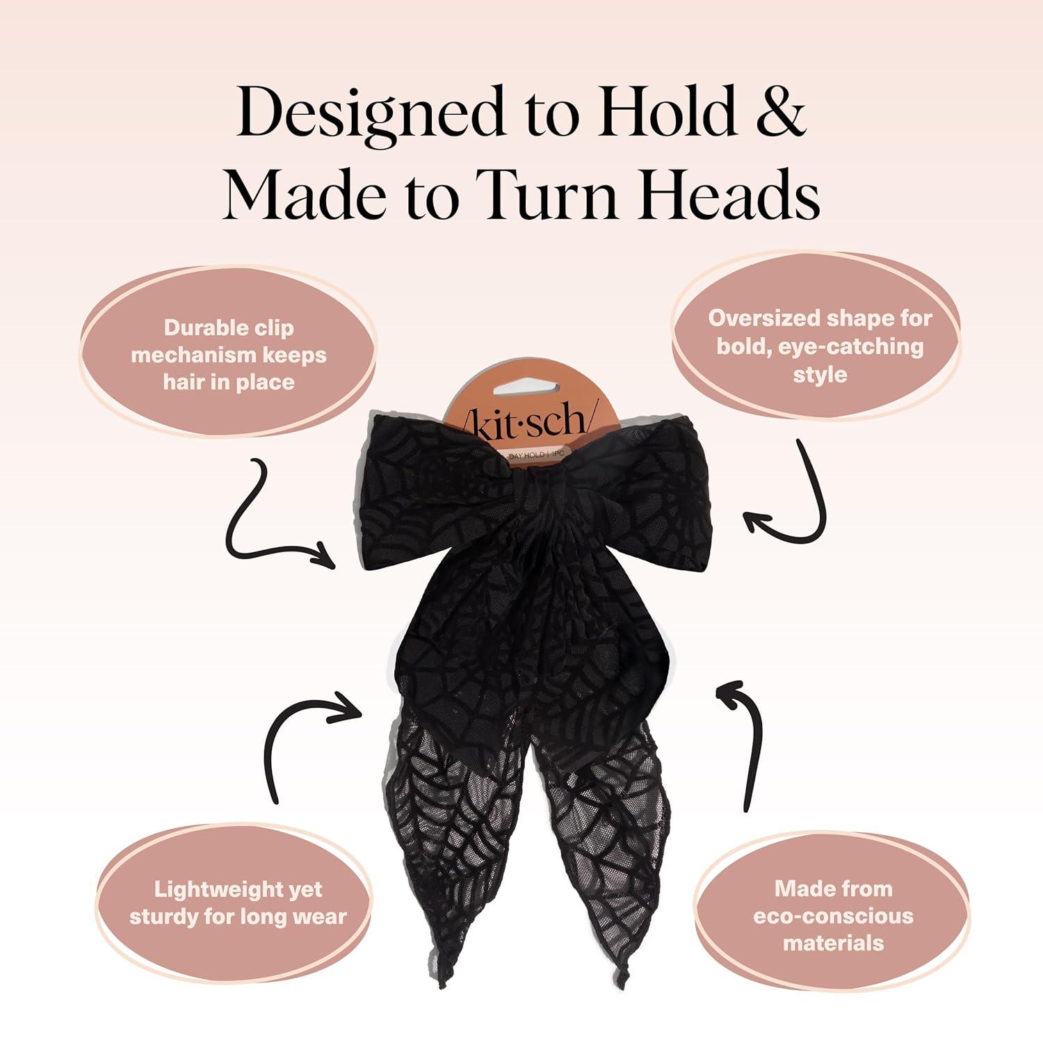 imageKitsch Oversized Hair Bows for Women  Recycled Polyester Material  Stylish and Elegant  Cute Hair Bow Clips  Black 1pcSpiderweb