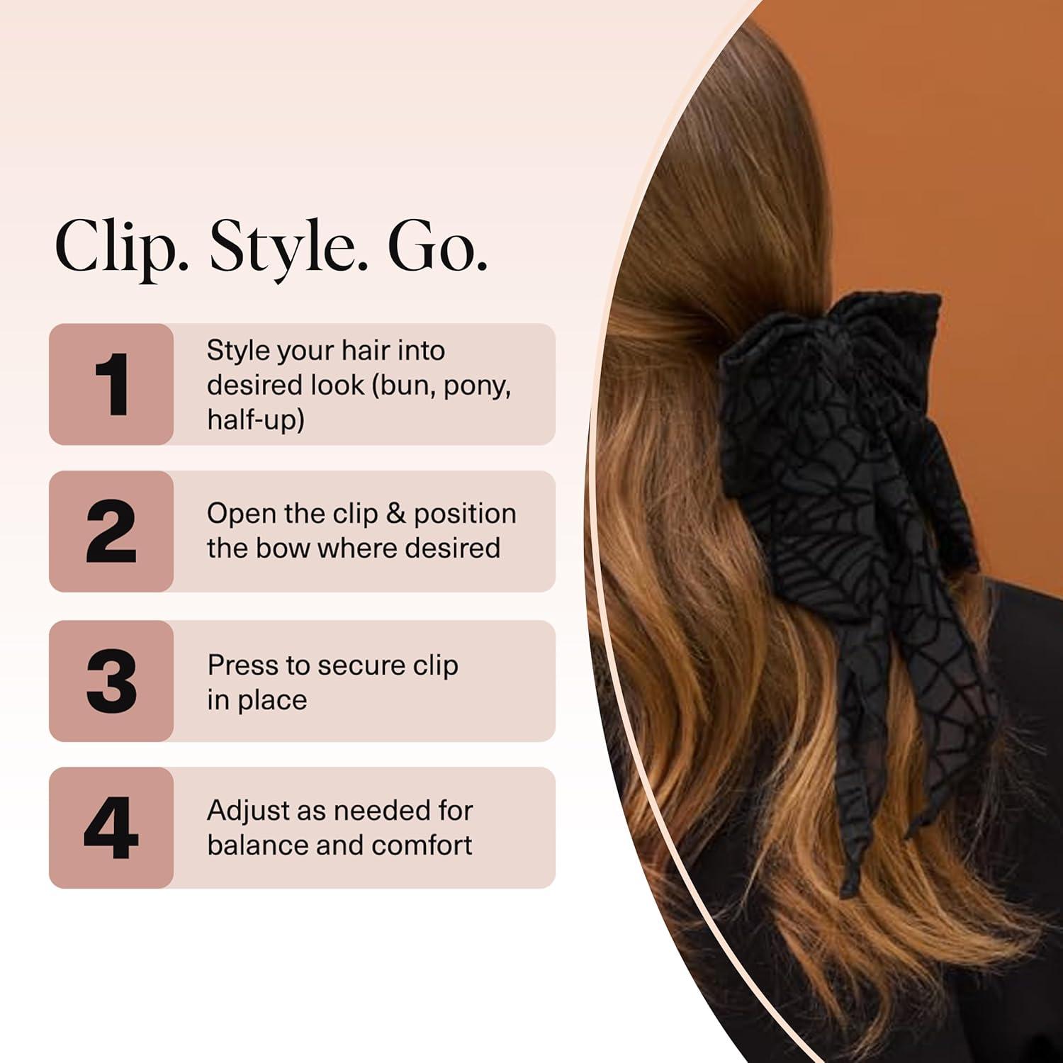 imageKitsch Oversized Hair Bows for Women  Recycled Polyester Material  Stylish and Elegant  Cute Hair Bow Clips  Black 1pcSpiderweb