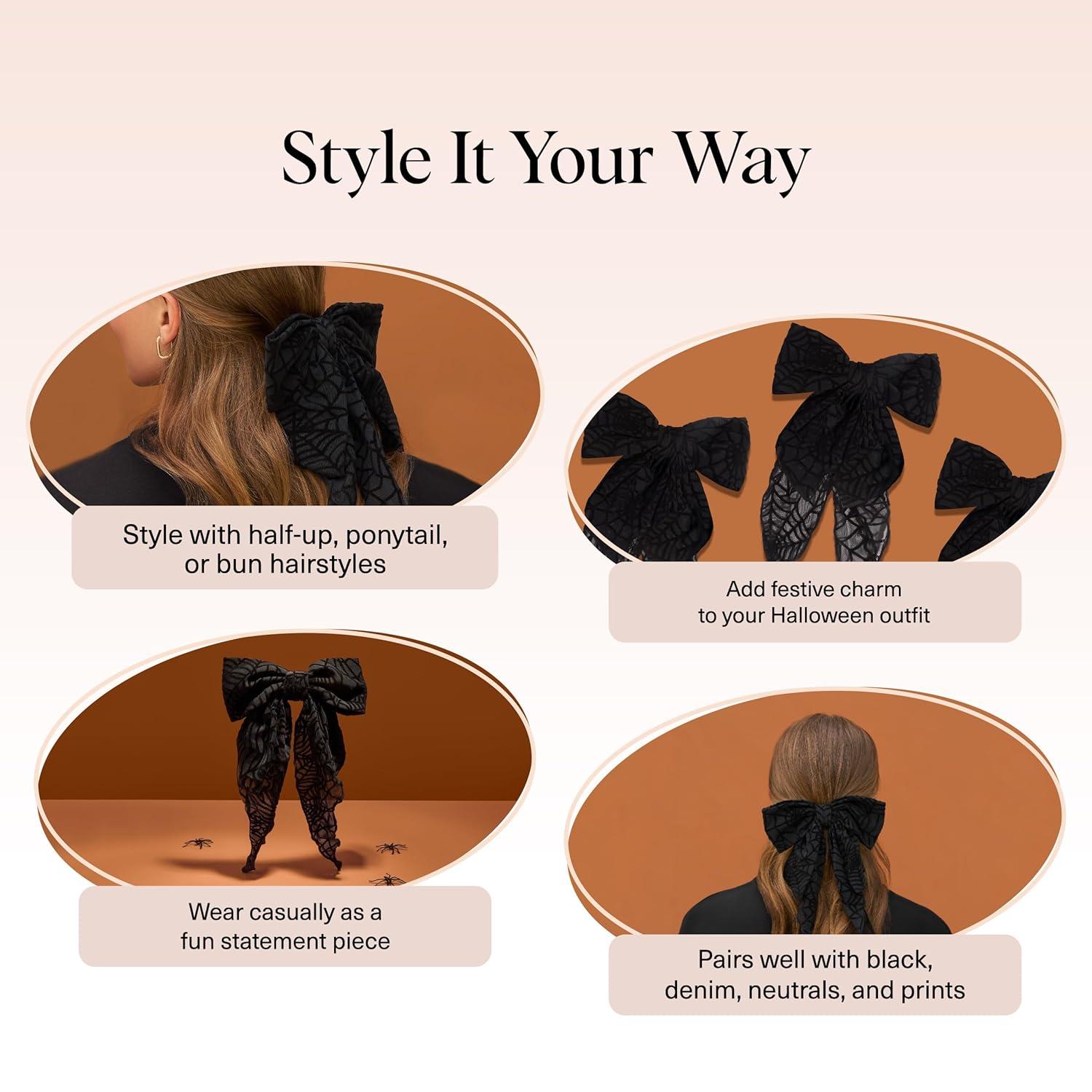 imageKitsch Oversized Hair Bows for Women  Recycled Polyester Material  Stylish and Elegant  Cute Hair Bow Clips  Black 1pcSpiderweb