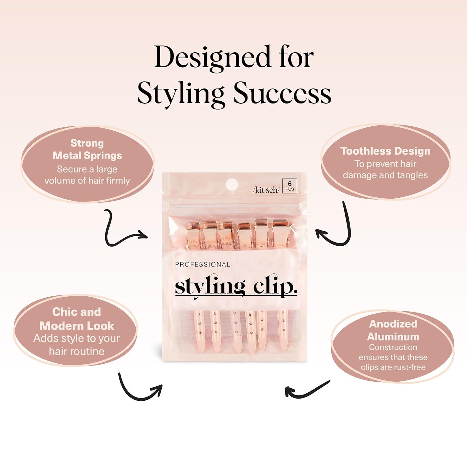 imageKitsch Professional Alligator Clips for Hair Styling  35quot Aluminum Hair Sectioning Clips for Salon ampamp Makeup Application  Ideal Gifts for Women  Rose Gold 6 PcsRose Gold