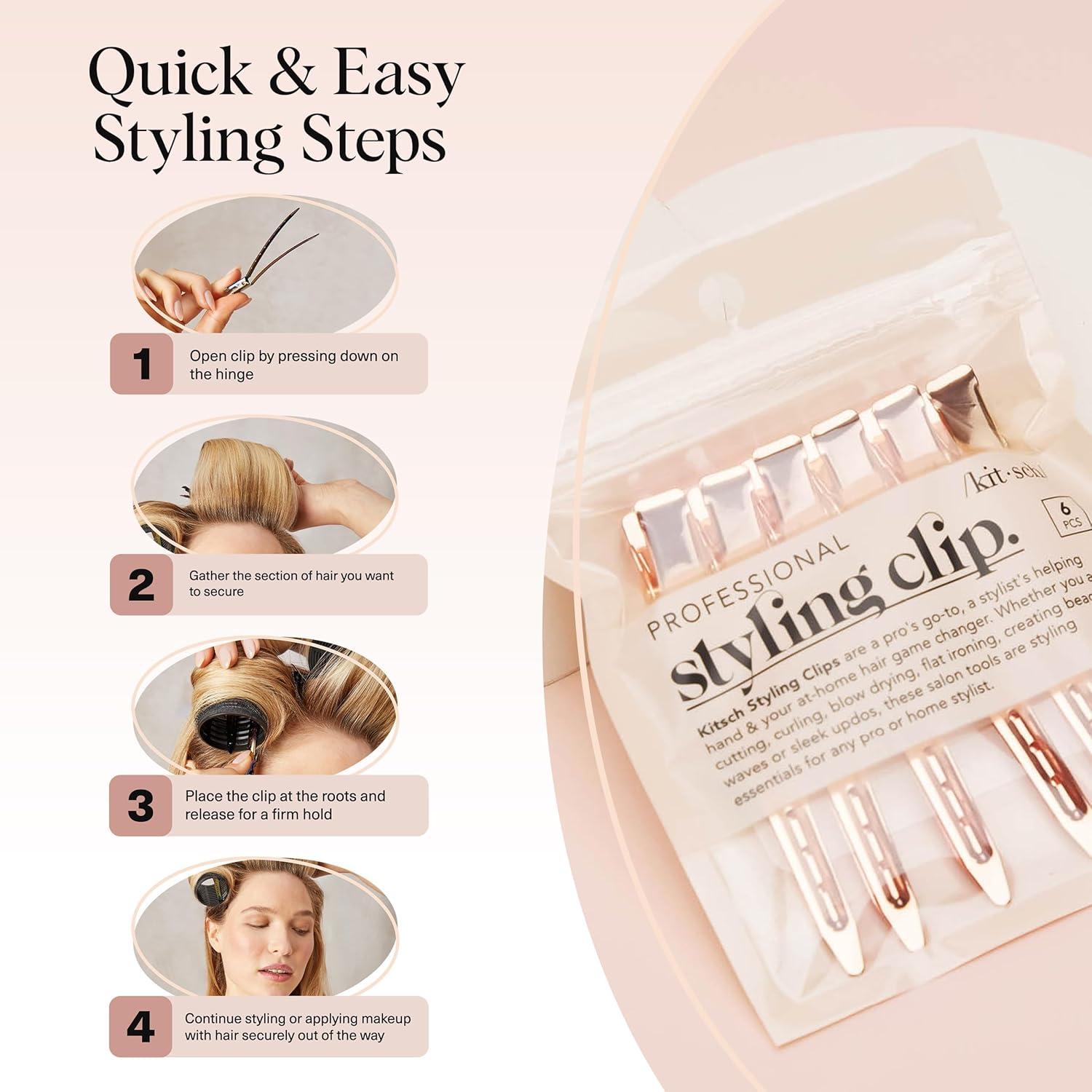imageKitsch Professional Alligator Clips for Hair Styling  35quot Aluminum Hair Sectioning Clips for Salon ampamp Makeup Application  Ideal Gifts for Women  Rose Gold 6 PcsRose Gold