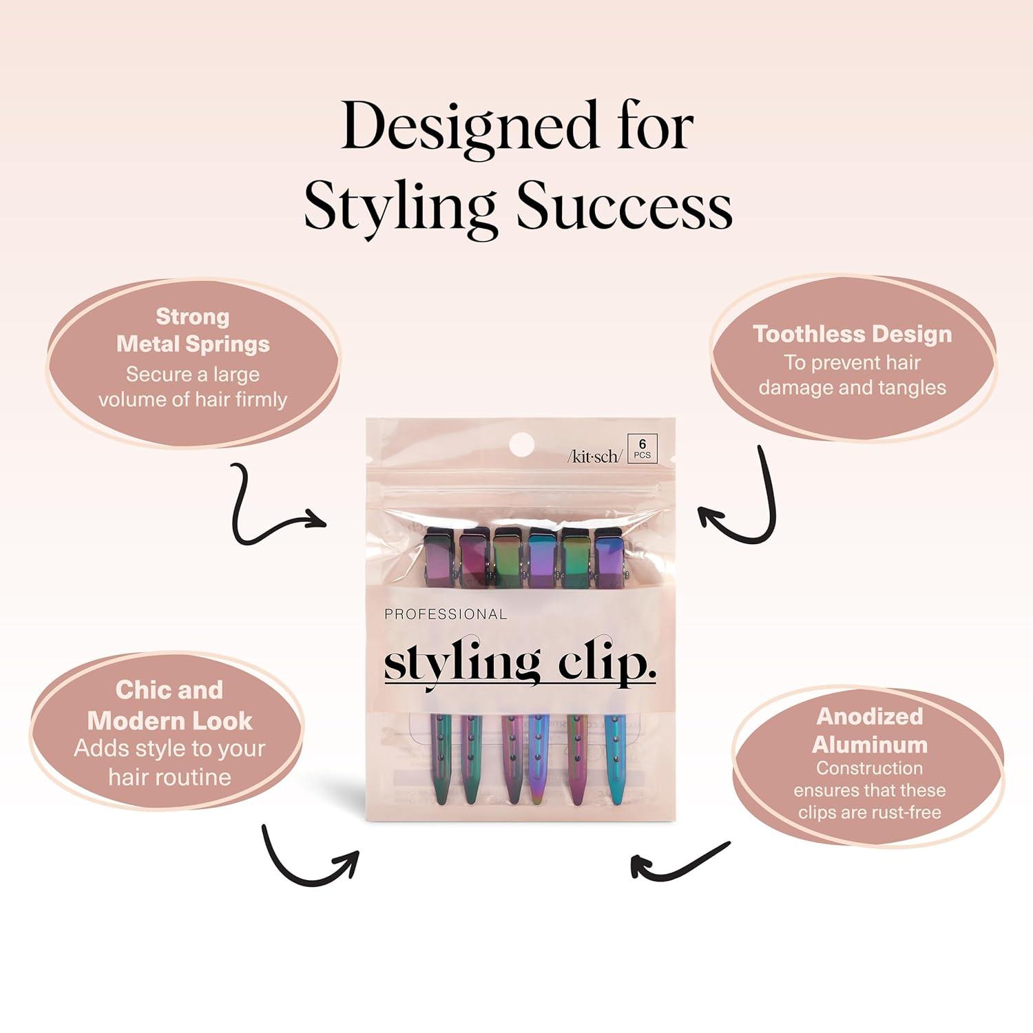 imageKitsch Professional Alligator Clips for Hair Styling  35quot Aluminum Hair Sectioning Clips for Salon ampamp Makeup Application  Ideal Gifts for Women  Rose Gold 6 PcsIridescent