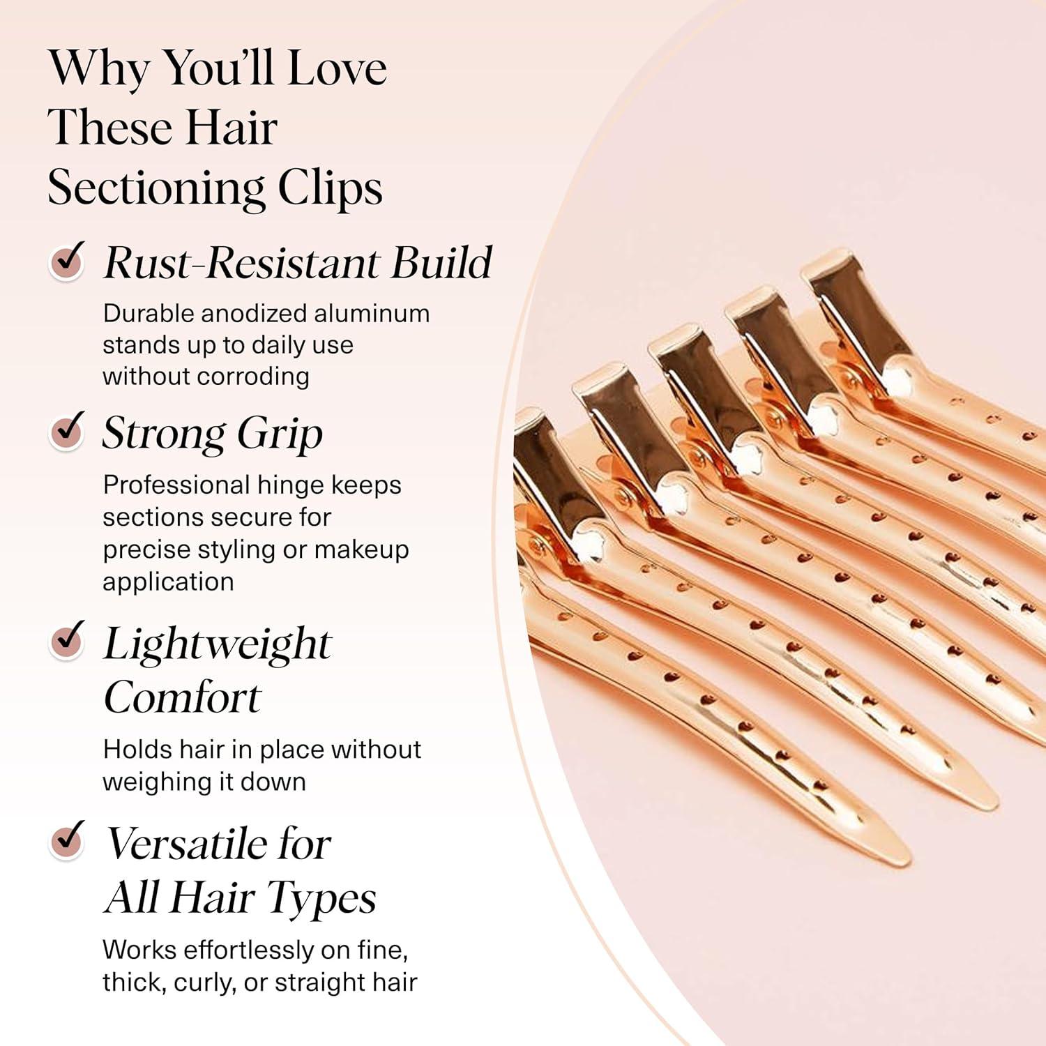 imageKitsch Professional Alligator Clips for Hair Styling  35quot Aluminum Hair Sectioning Clips for Salon ampamp Makeup Application  Ideal Gifts for Women  Rose Gold 6 PcsRose Gold