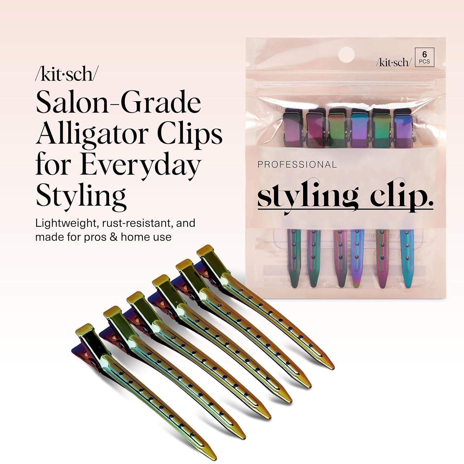 imageKitsch Professional Alligator Clips for Hair Styling  35quot Aluminum Hair Sectioning Clips for Salon ampamp Makeup Application  Ideal Gifts for Women  Rose Gold 6 PcsIridescent
