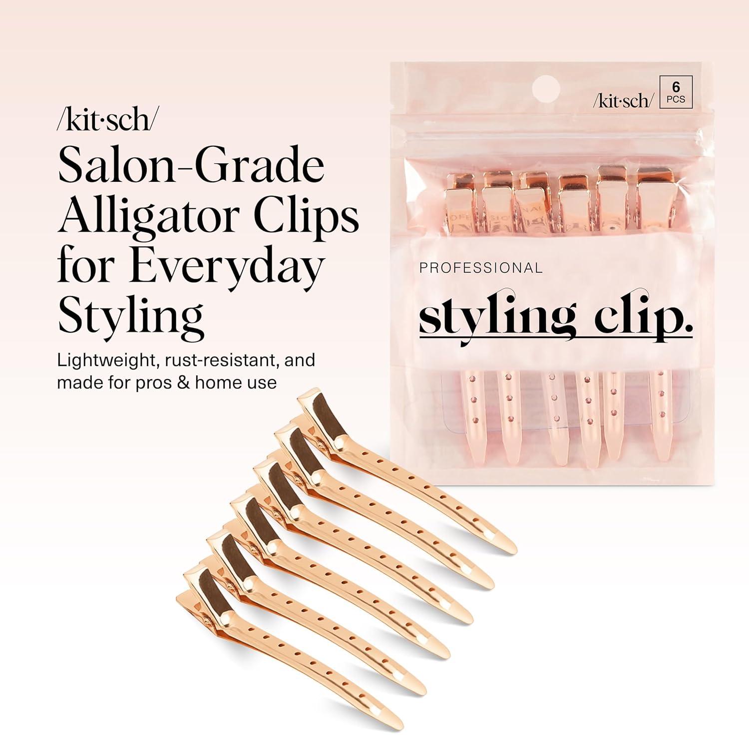 imageKitsch Professional Alligator Clips for Hair Styling  35quot Aluminum Hair Sectioning Clips for Salon ampamp Makeup Application  Ideal Gifts for Women  Rose Gold 6 PcsRose Gold
