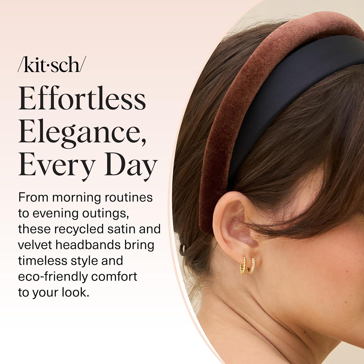 imageKitsch Recycled Fabric Satin ampamp Velvet Headbands for Women Non Slip  Soft Stretchy and Lightweight  Plush Velvet ampamp Smooth Satin Headbands for Girls  Black ampamp Chocolate 2pc SetBlack  Chocolate