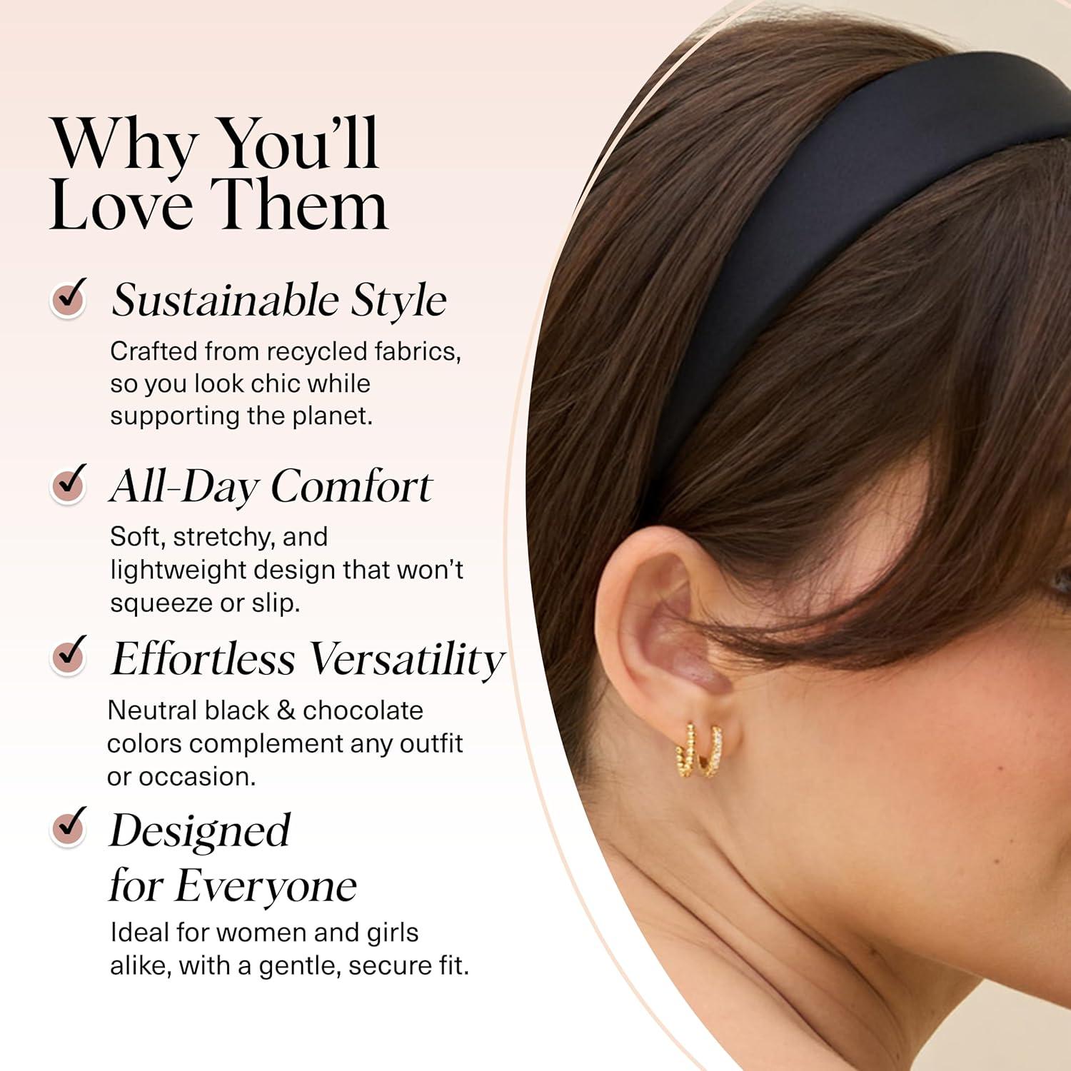 imageKitsch Recycled Fabric Satin ampamp Velvet Headbands for Women Non Slip  Soft Stretchy and Lightweight  Plush Velvet ampamp Smooth Satin Headbands for Girls  Black ampamp Chocolate 2pc SetBlack  Chocolate