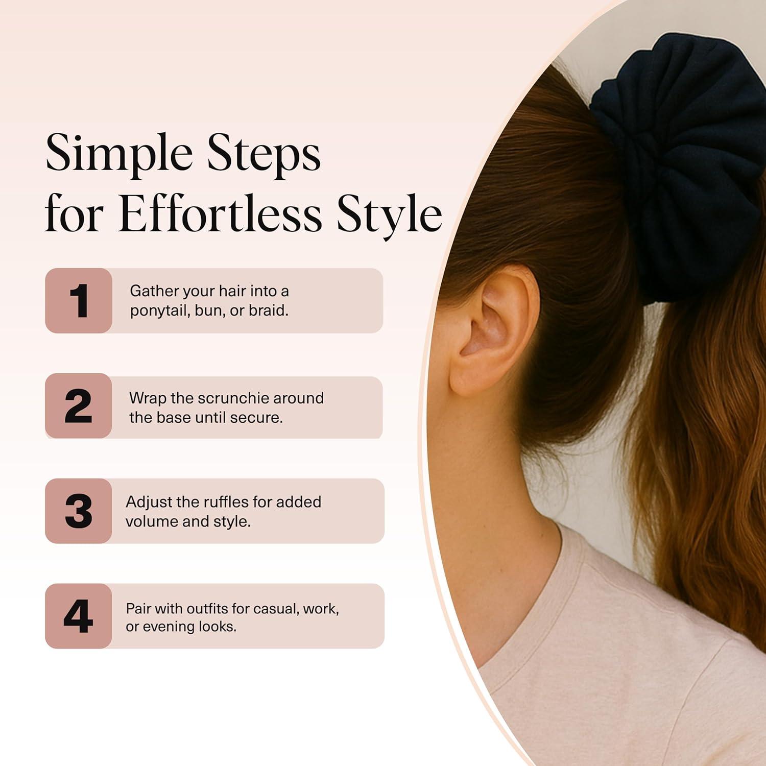 imageKitsch Recycled Satin Ruffle Scrunchie  Gentle Hair Scrunchie for Women EcoFriendly Hair Tie No Damage Soft Satin Scrunchie ampamp Hair Accessories  Stylish Ponytail Holder  Black