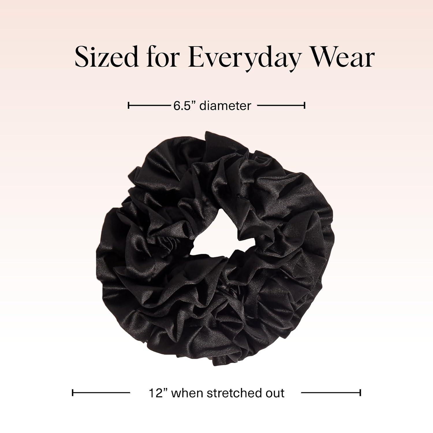 imageKitsch Recycled Satin Ruffle Scrunchie  Gentle Hair Scrunchie for Women EcoFriendly Hair Tie No Damage Soft Satin Scrunchie ampamp Hair Accessories  Stylish Ponytail Holder  Black