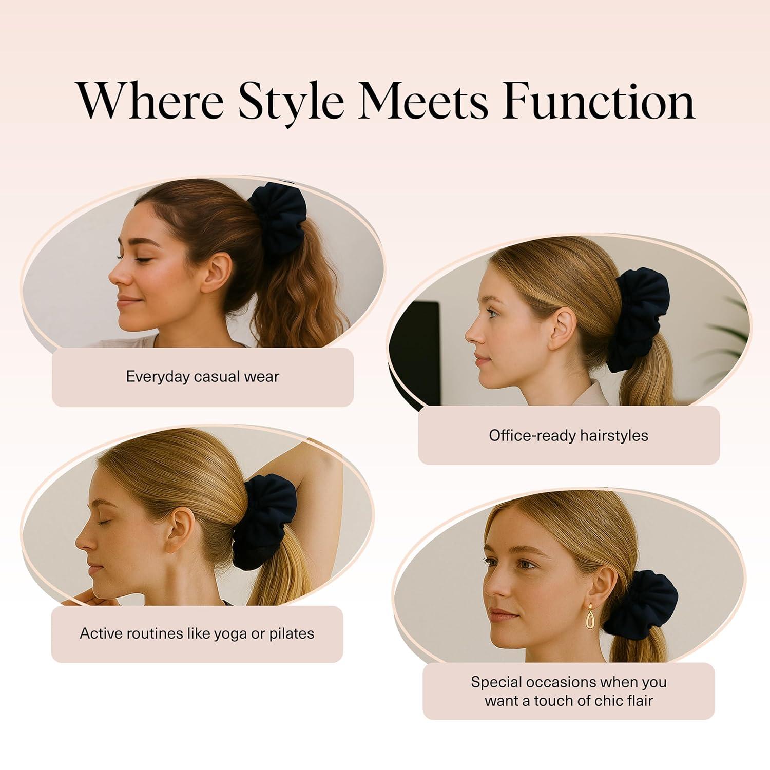 imageKitsch Recycled Satin Ruffle Scrunchie  Gentle Hair Scrunchie for Women EcoFriendly Hair Tie No Damage Soft Satin Scrunchie ampamp Hair Accessories  Stylish Ponytail Holder  Black