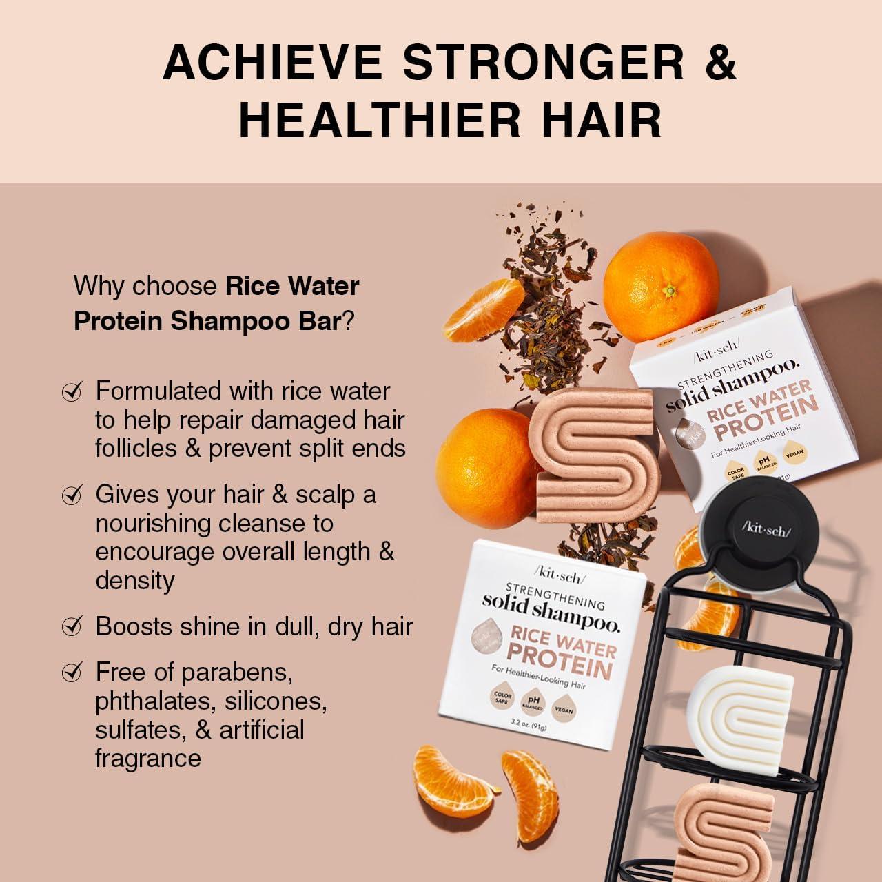 imageKitsch Rice Water Protein Solid Shampoo and Conditioner Set for Hair Growth  Strengthening Hair Care Duo wRice Protein ampamp Vitamins for Damage Repair  Paraben Sulfate ampamp Silicone Free Made in USA