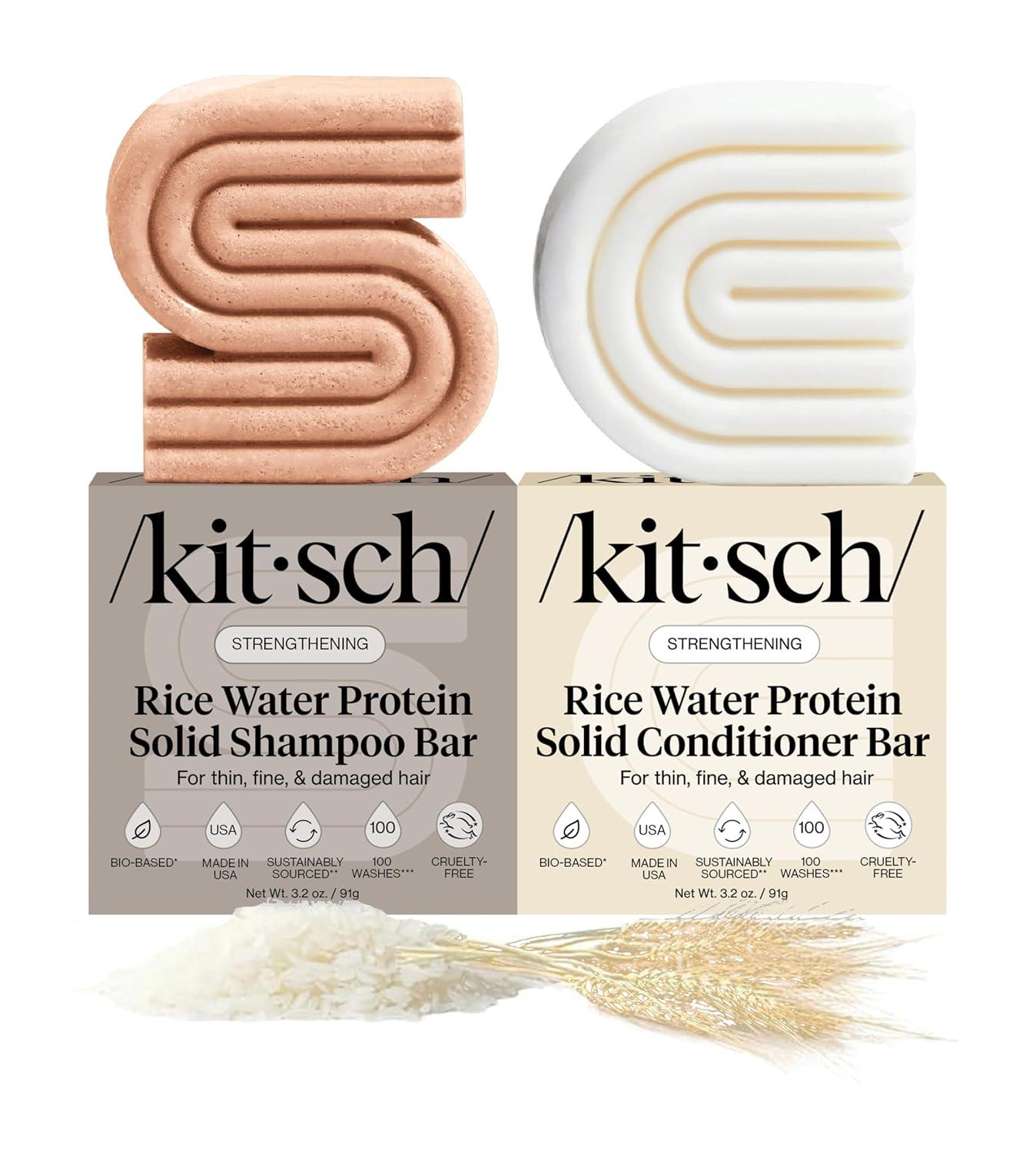 imageKitsch Rice Water Protein Solid Shampoo and Conditioner Set for Hair Growth  Strengthening Hair Care Duo wRice Protein ampamp Vitamins for Damage Repair  Paraben Sulfate ampamp Silicone Free Made in USA