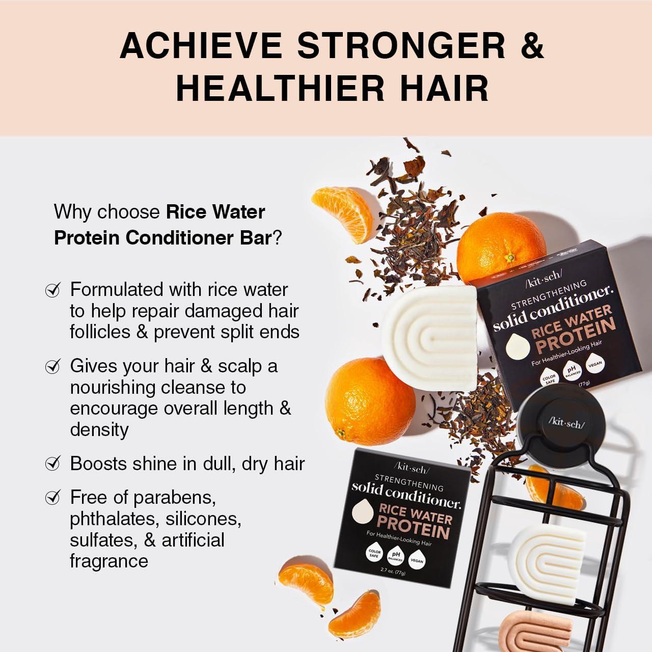 imageKitsch Rice Water Protein Solid Shampoo and Conditioner Set for Hair Growth  Strengthening Hair Care Duo wRice Protein ampamp Vitamins for Damage Repair  Paraben Sulfate ampamp Silicone Free Made in USA