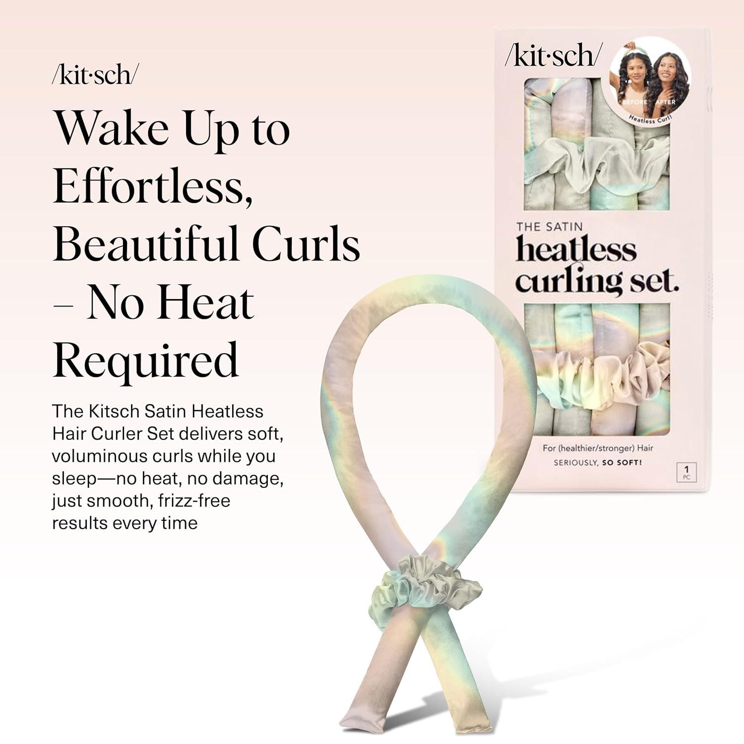imageKitsch Satin Heatless Curling Set  Heatless Curls Overnight with 34quot Hair Curler ampamp 2 Satin Scrunchies  Comfortable Hair Curlers to Sleep In for FrizzFree No Heat Damage Styling  Sunset Tie Dye03 Aura