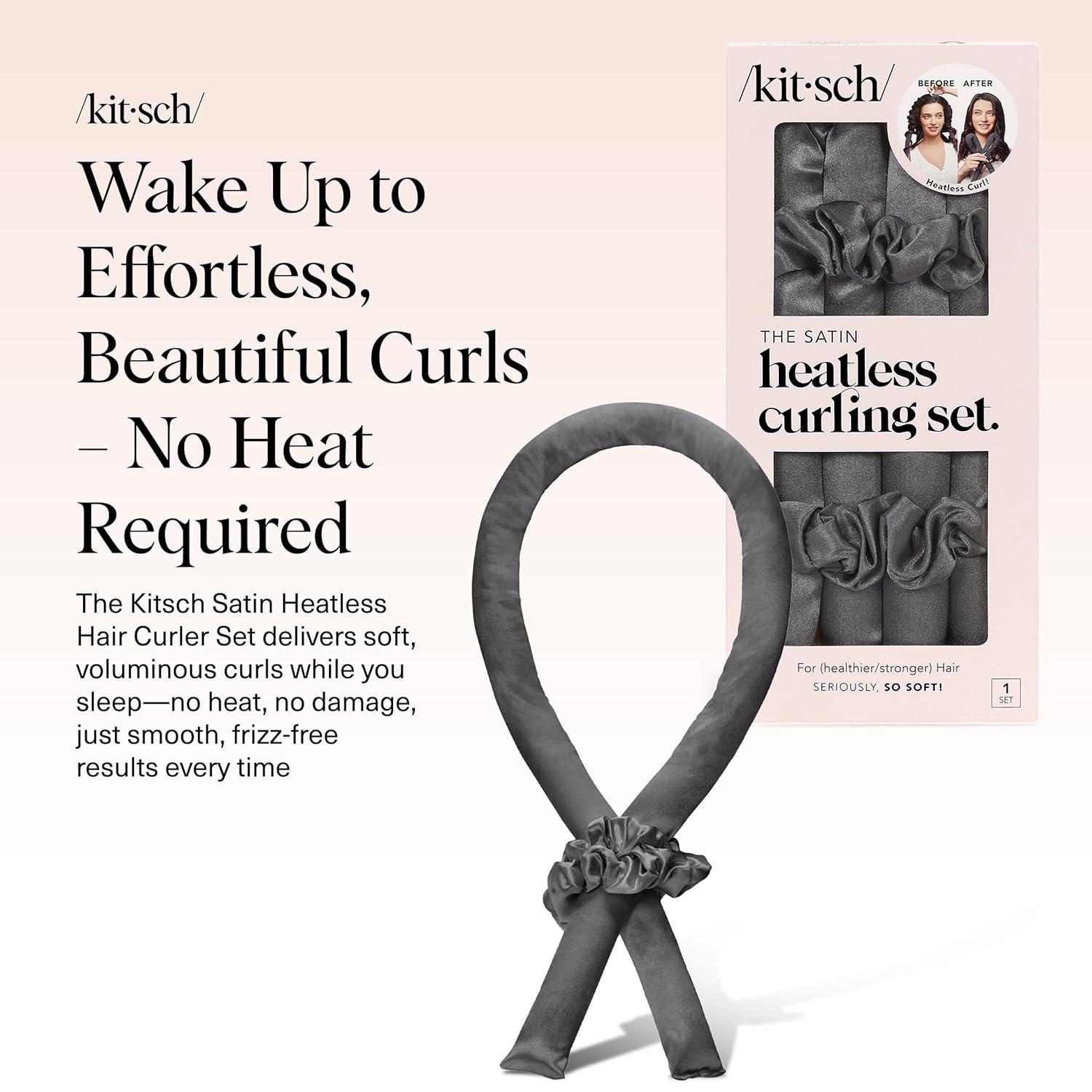 imageKitsch Satin Heatless Curling Set  Heatless Curls Overnight with 34quot Hair Curler ampamp 2 Satin Scrunchies  Comfortable Hair Curlers to Sleep In for FrizzFree No Heat Damage Styling  Sunset Tie Dye02 Charcoal